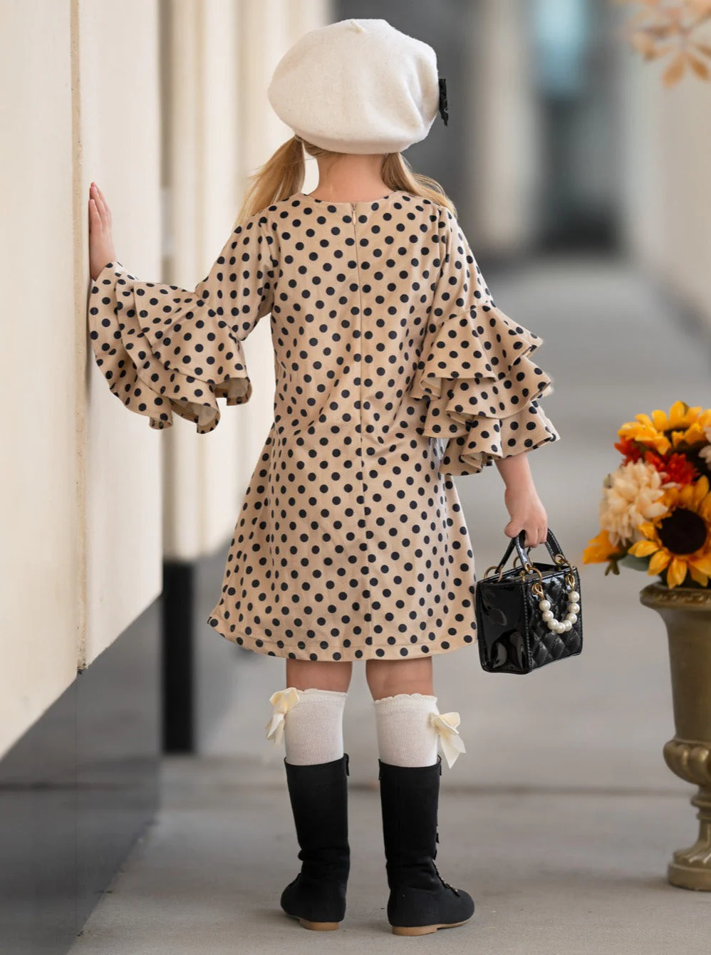 Parisian Polka Dot Ruffle Sleeved Dress - Image 3