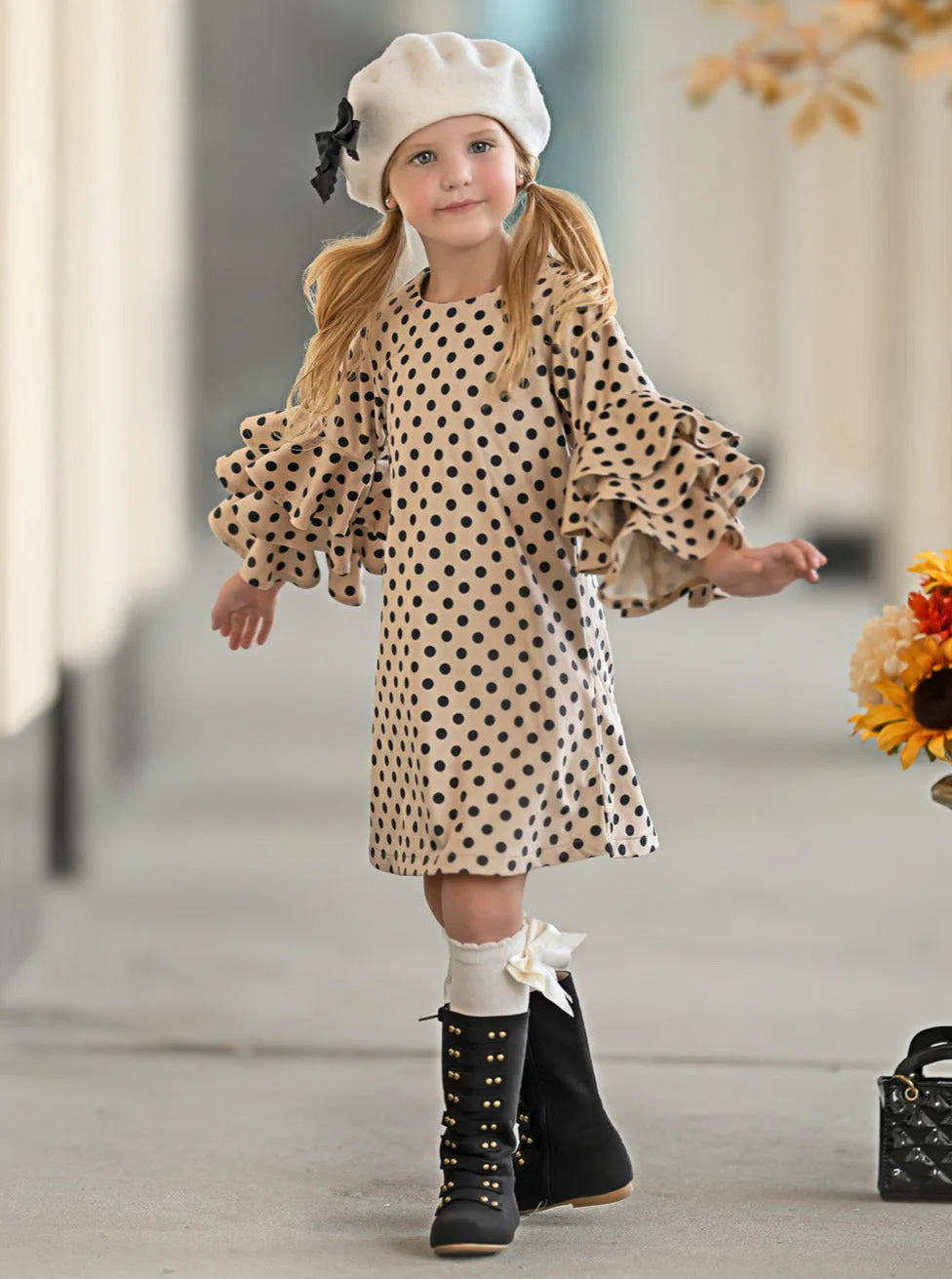 Parisian Polka Dot Ruffle Sleeved Dress - Image 4