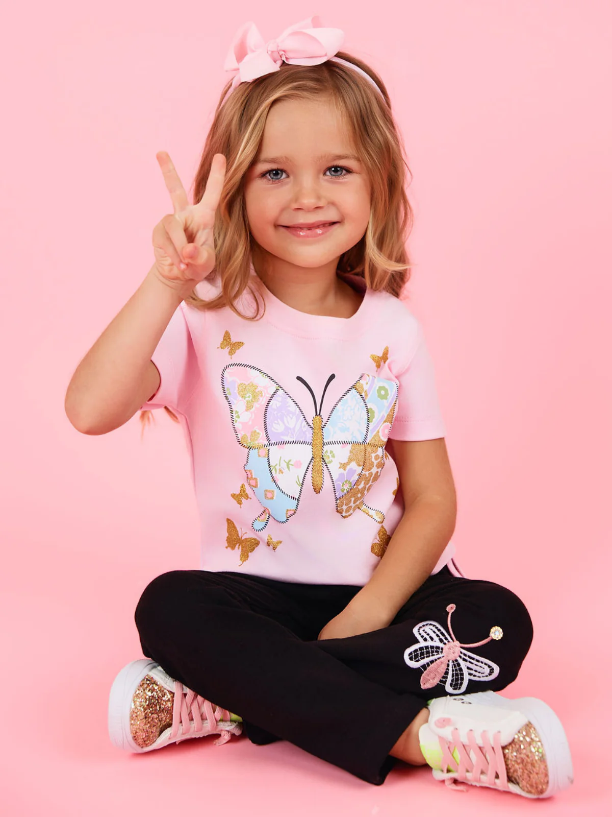 Butterfly Wings Artisan-Stitched Black Cotton Leggings - Image 3
