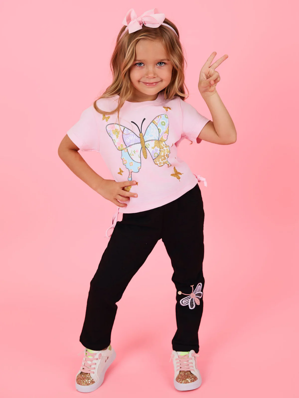 Butterfly Wings Artisan-Stitched Black Cotton Leggings - Image 4