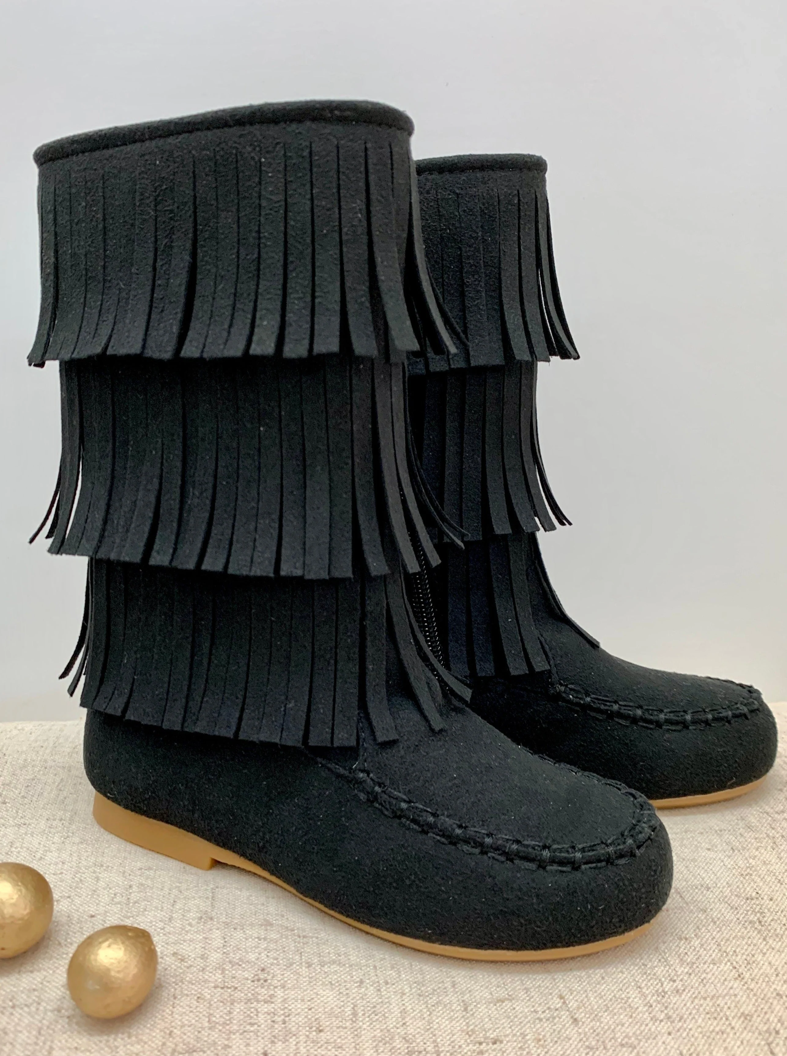 Black Fringe Boots By Liv and Mia - Image 2