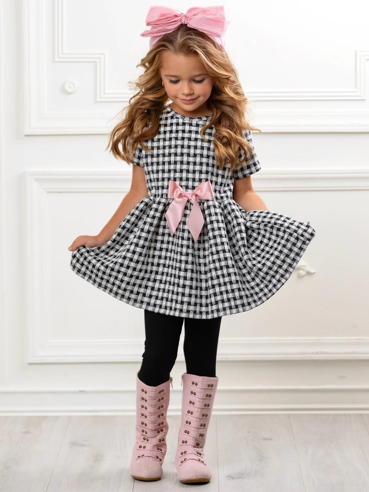Black Plaid Bow Hi-Lo Tunic and Legging Set - Image 3