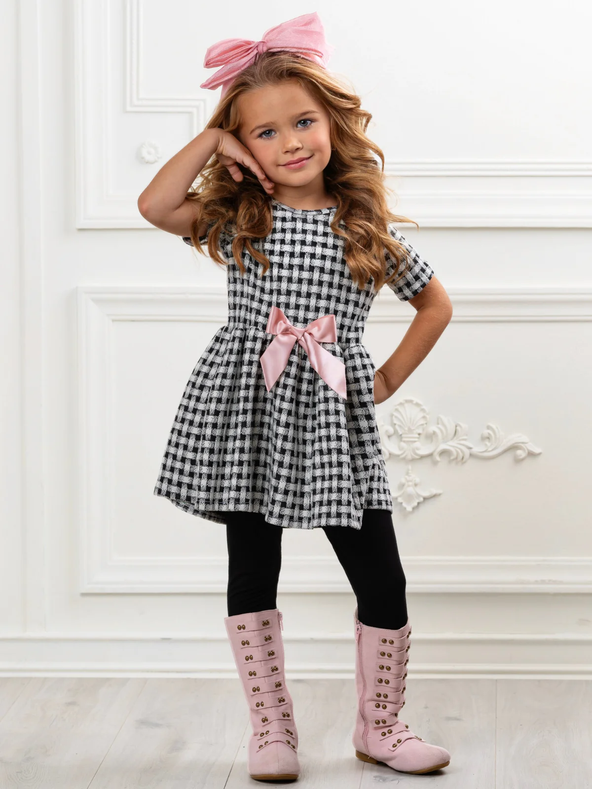 Black Plaid Bow Hi-Lo Tunic and Legging Set - Image 4