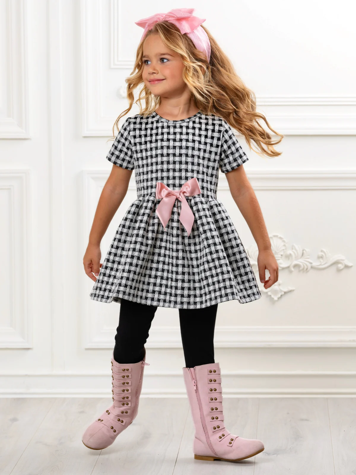 Black Plaid Bow Hi-Lo Tunic and Legging Set - Image 5