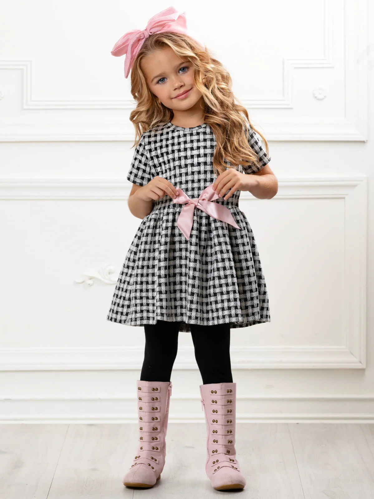 Black Plaid Bow Hi-Lo Tunic and Legging Set - Image 6