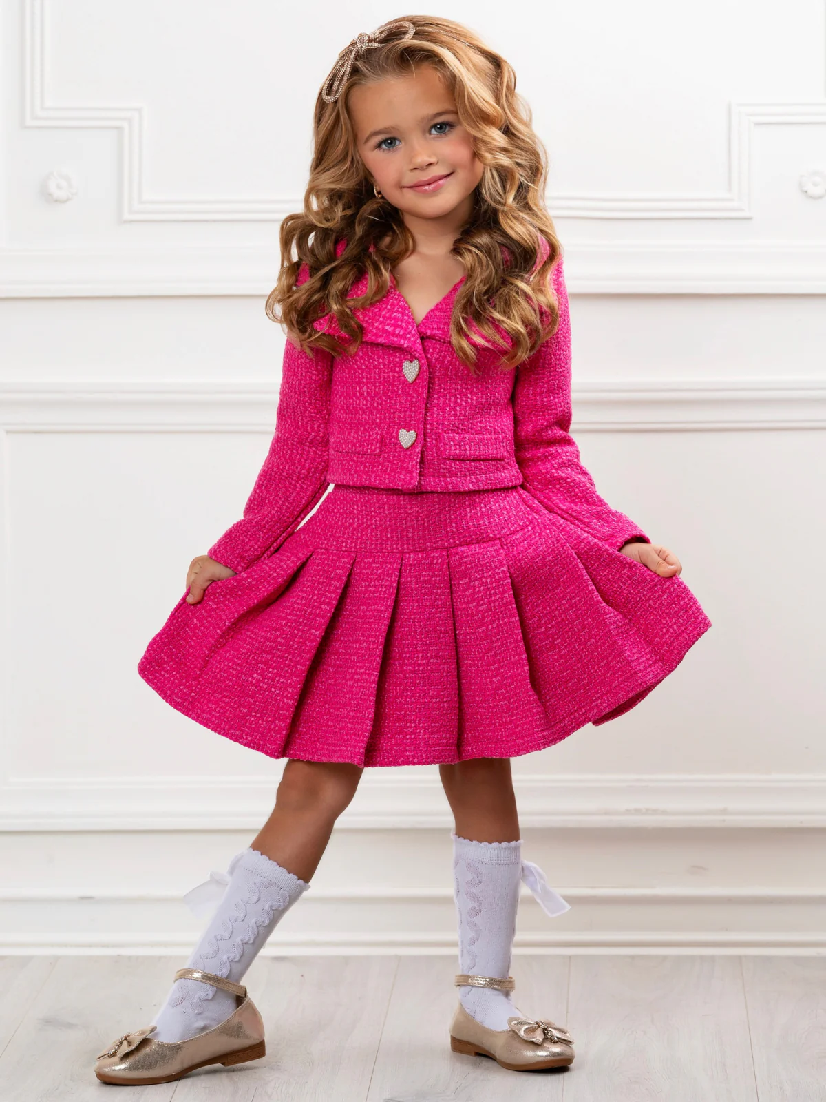 Power Posing Pink Blazer and Pleated Skirt Set - Image 2