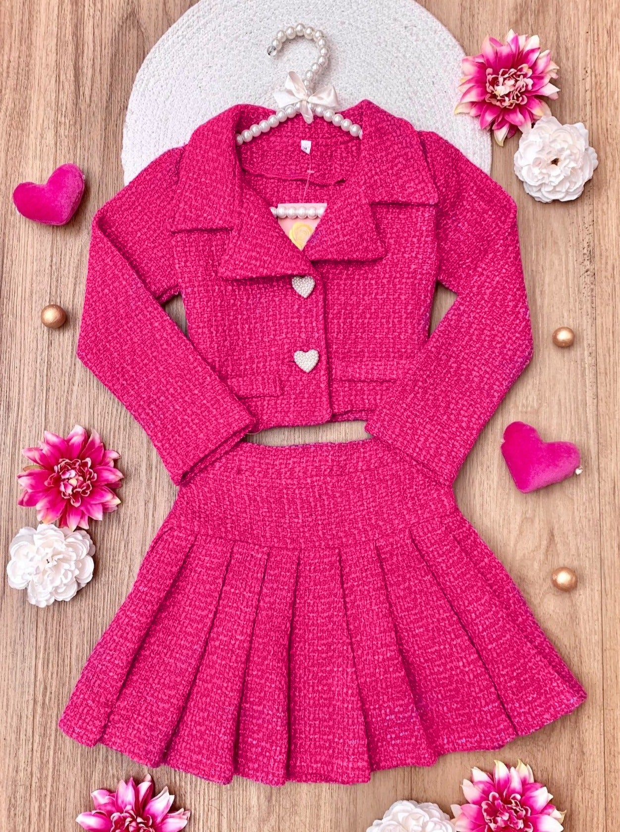 Power Posing Pink Blazer and Pleated Skirt Set - Image 3