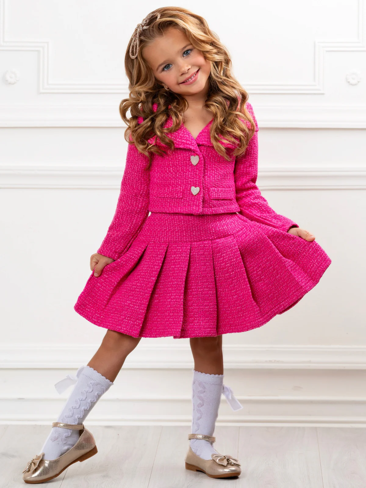 Power Posing Pink Blazer and Pleated Skirt Set - Image 4