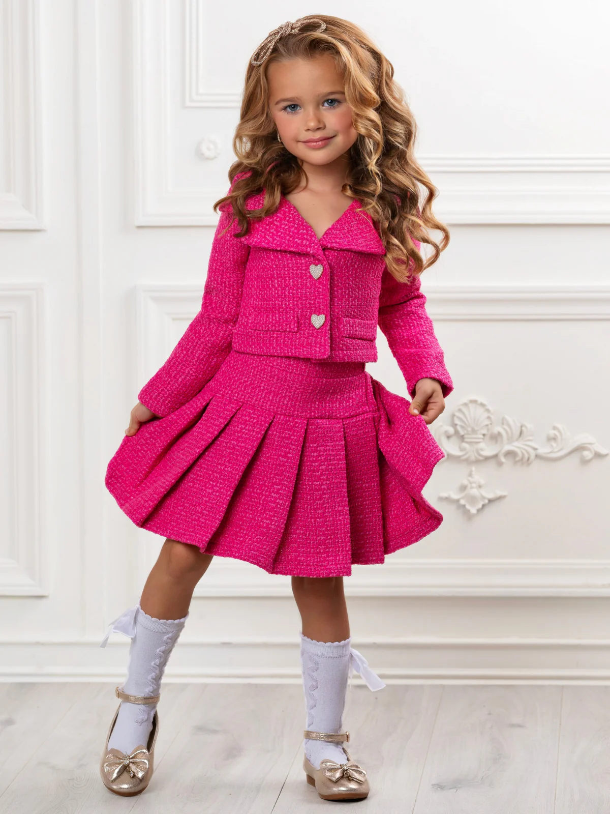 Power Posing Pink Blazer and Pleated Skirt Set - Image 5