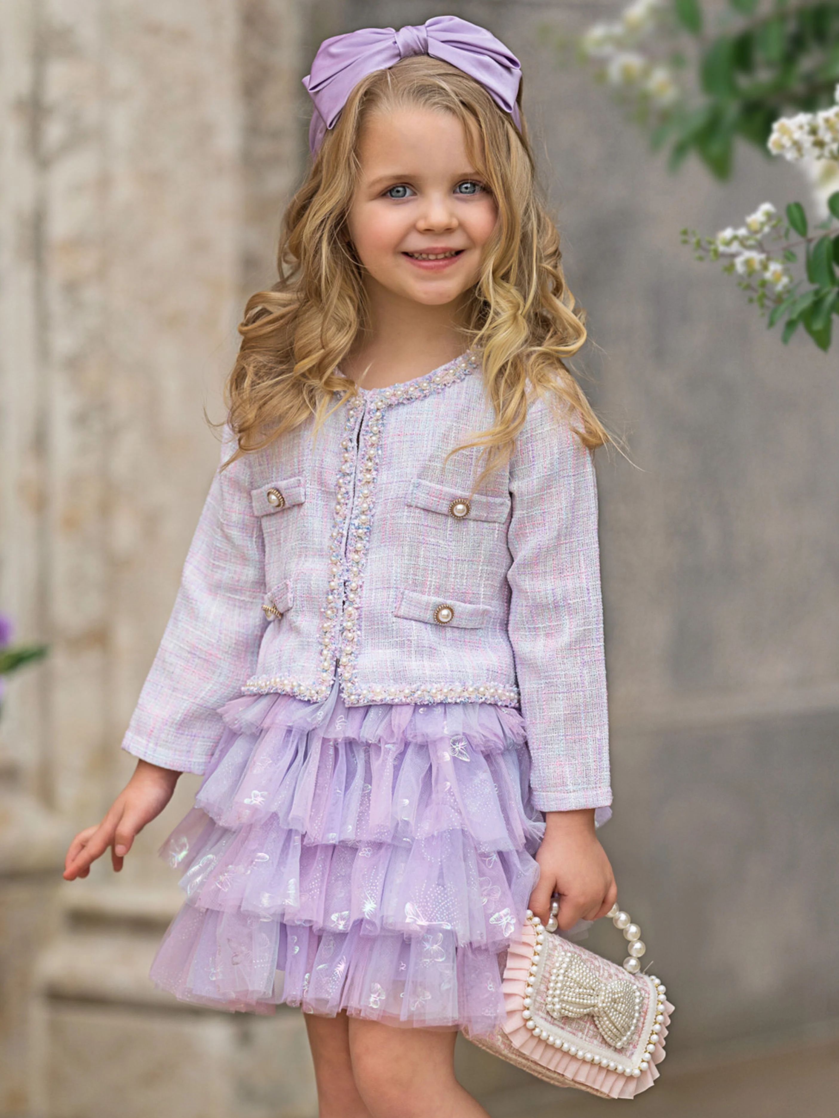 Twirl In Lilacs Tweed Blazer and Tutu Skirt Set - Image 3