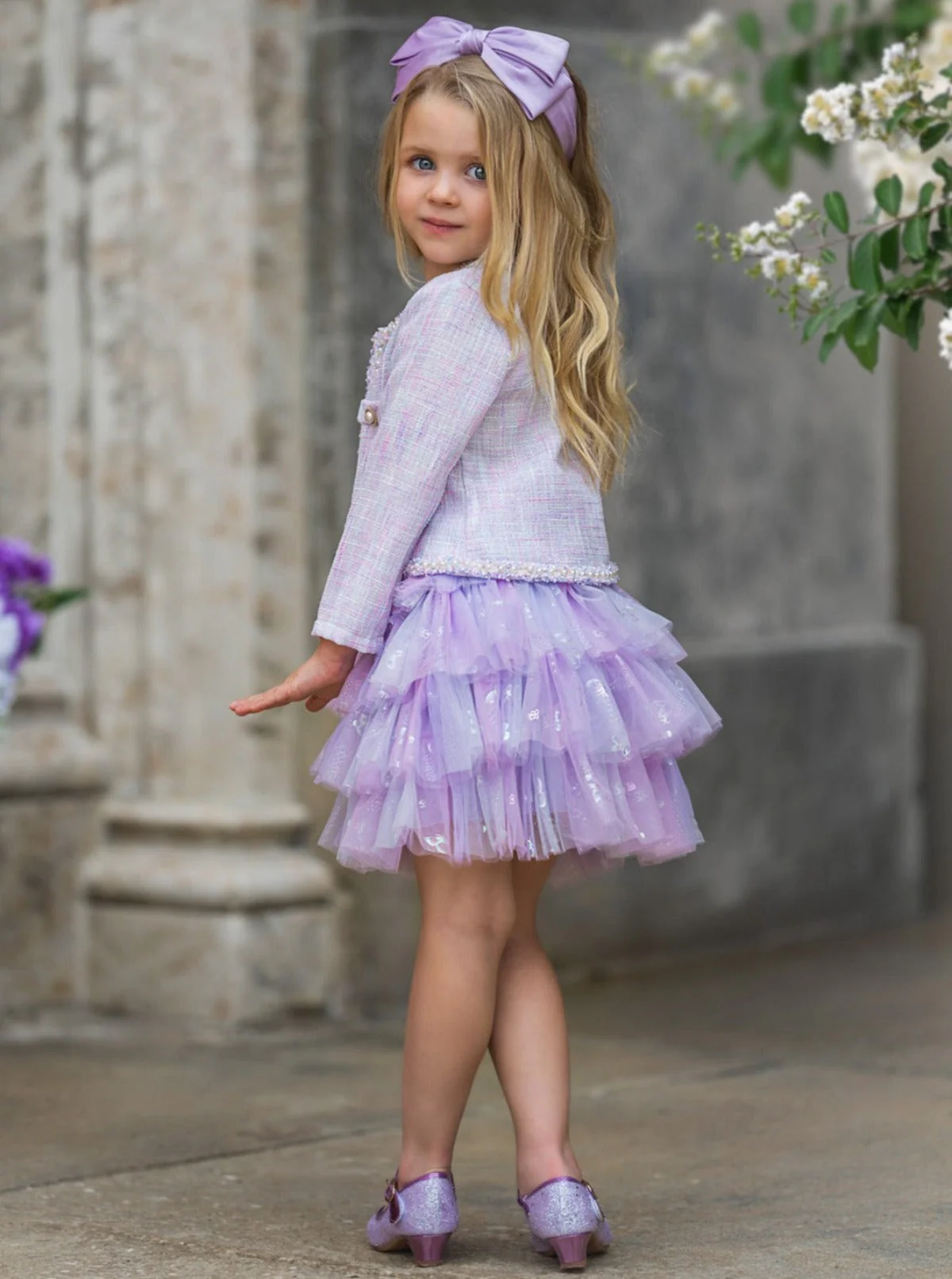 Twirl In Lilacs Tweed Blazer and Tutu Skirt Set - Image 4