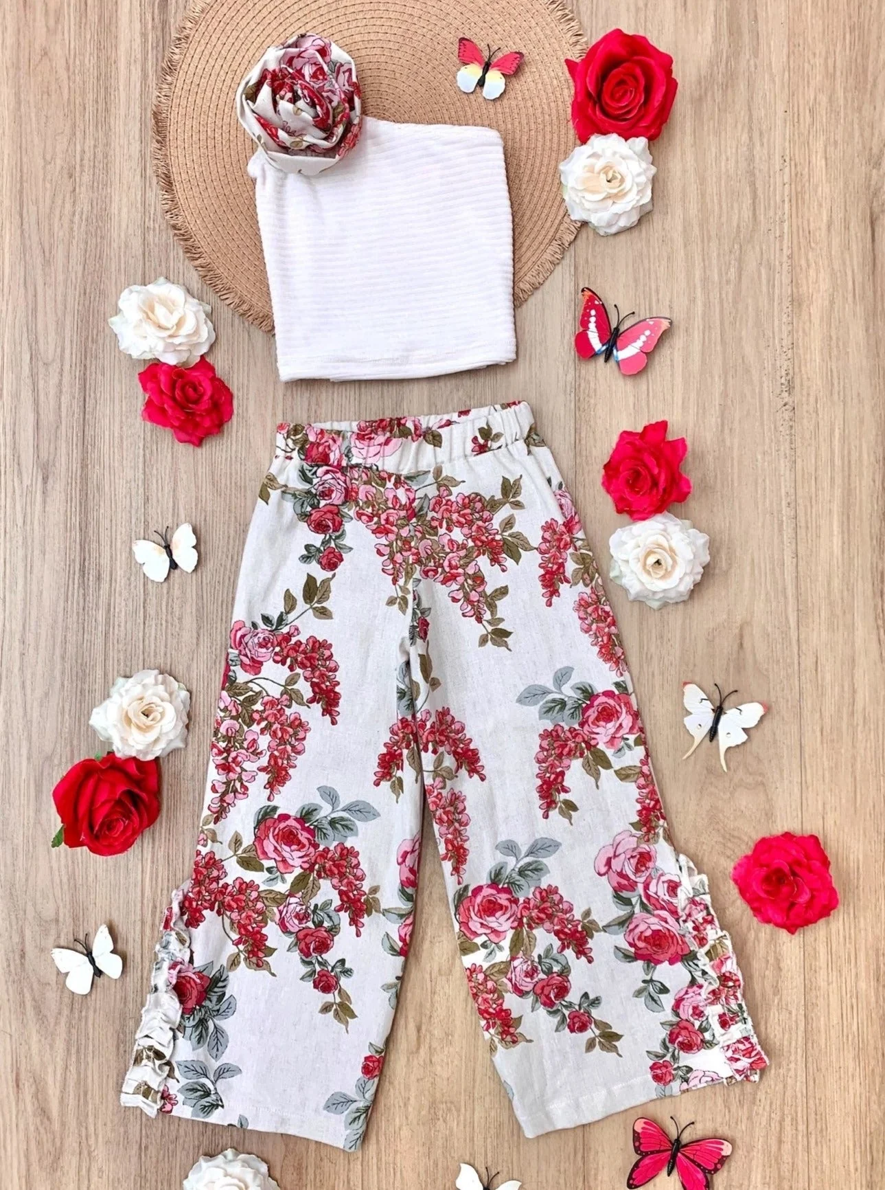 Blooming Beauty One-Shoulder Top and Floral Pants Set - Image 2