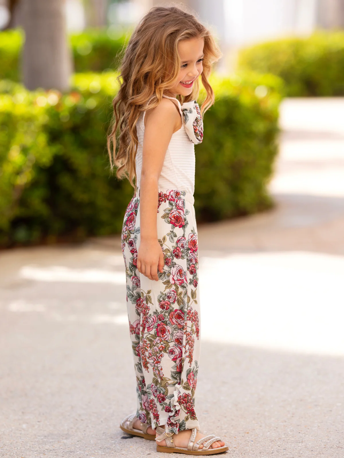 Blooming Beauty One-Shoulder Top and Floral Pants Set - Image 3