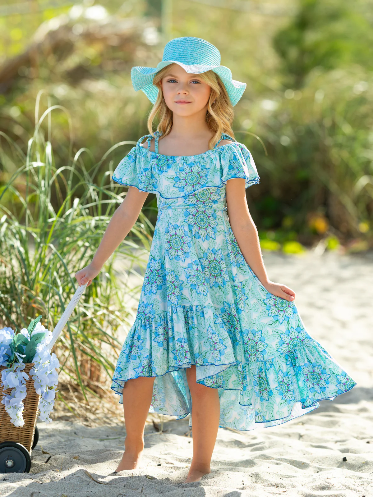 Tropical Floral Bloom Ruffle Hi Lo Dress - Image 3