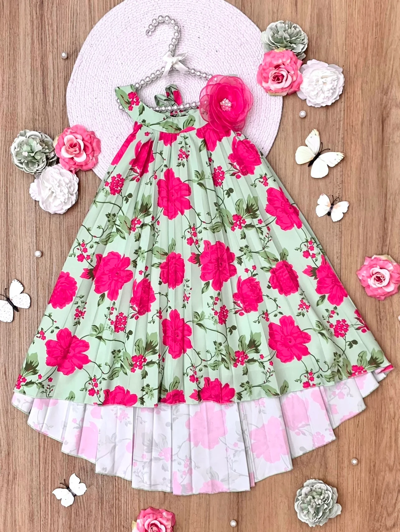 Blooming Garden Pleated Hi-Lo Dress - Image 3