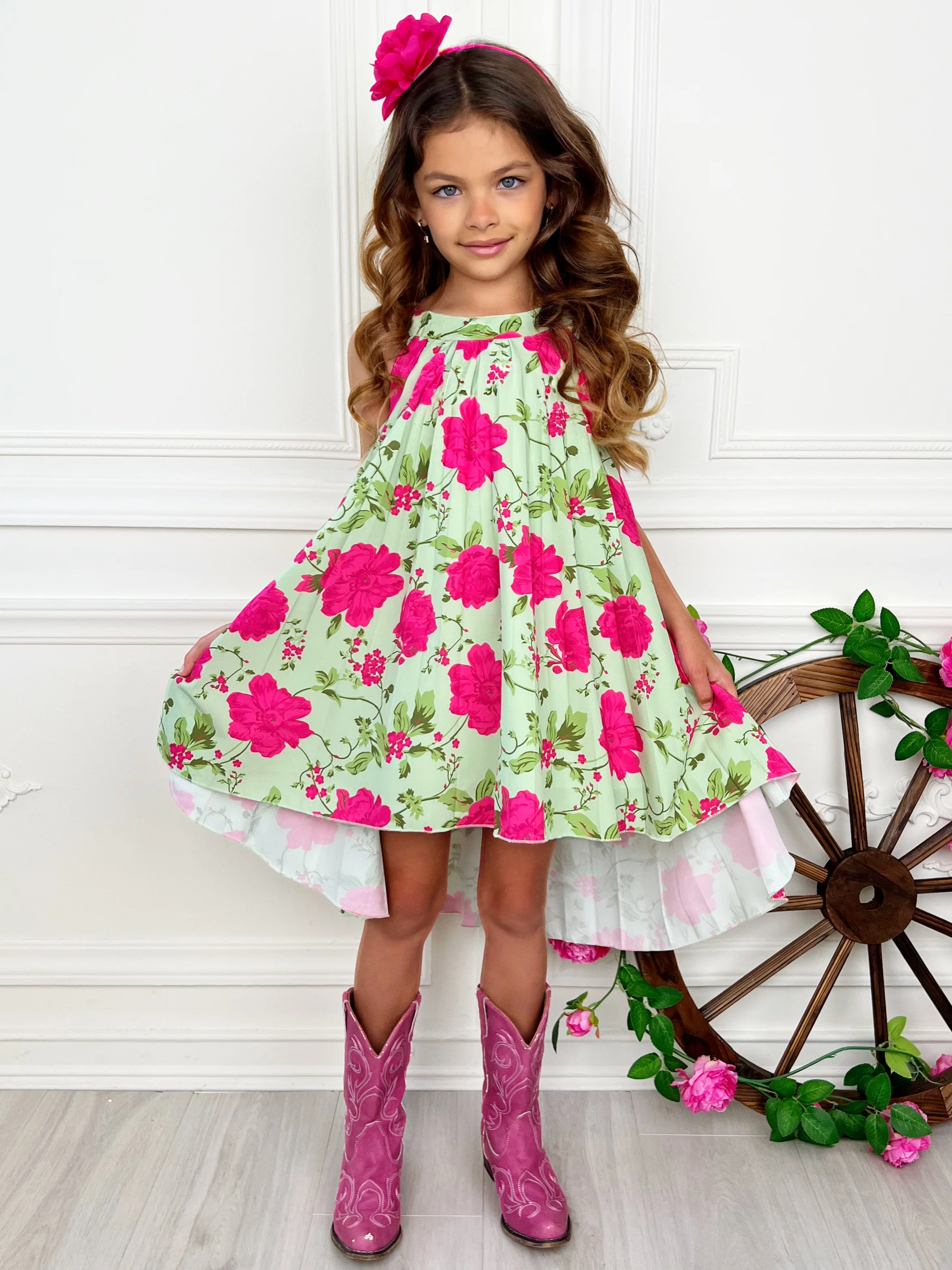 Blooming Garden Pleated Hi-Lo Dress - Image 4