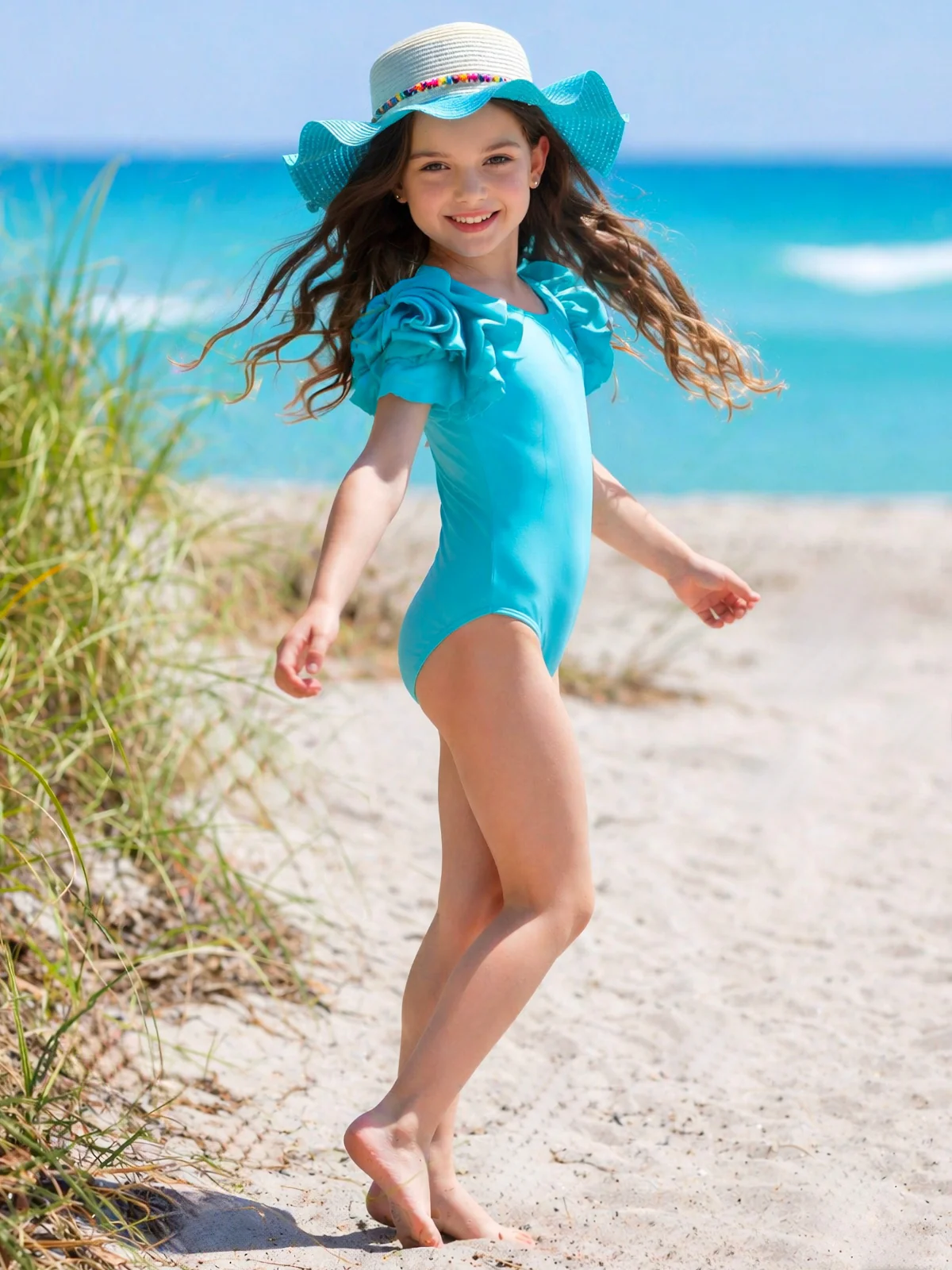 Blooming Rose Teal One Piece Swimsuit - Image 3