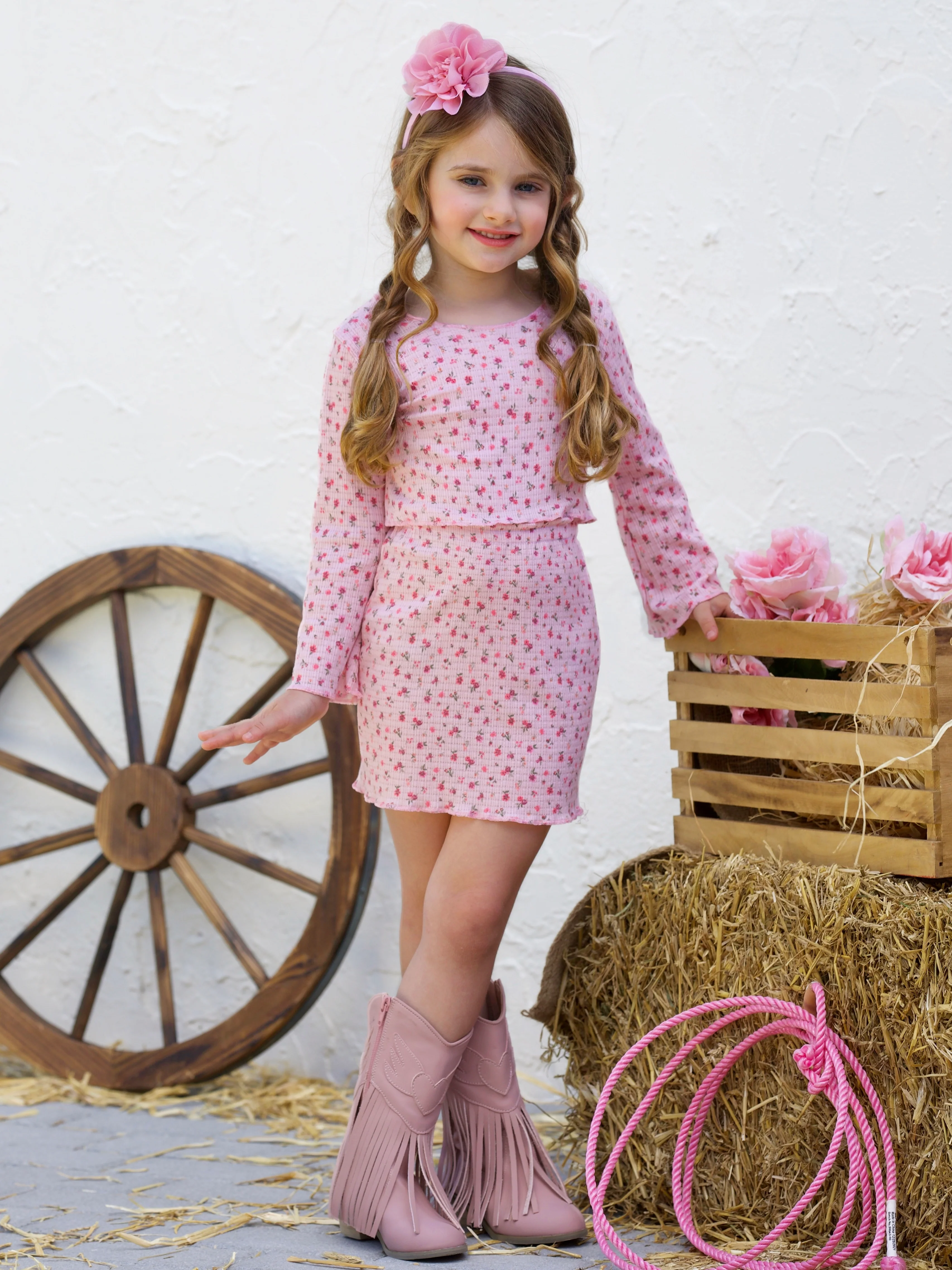 Blossom Beauty Bell Sleeve Top and Ribbed Skirt Set - Image 6