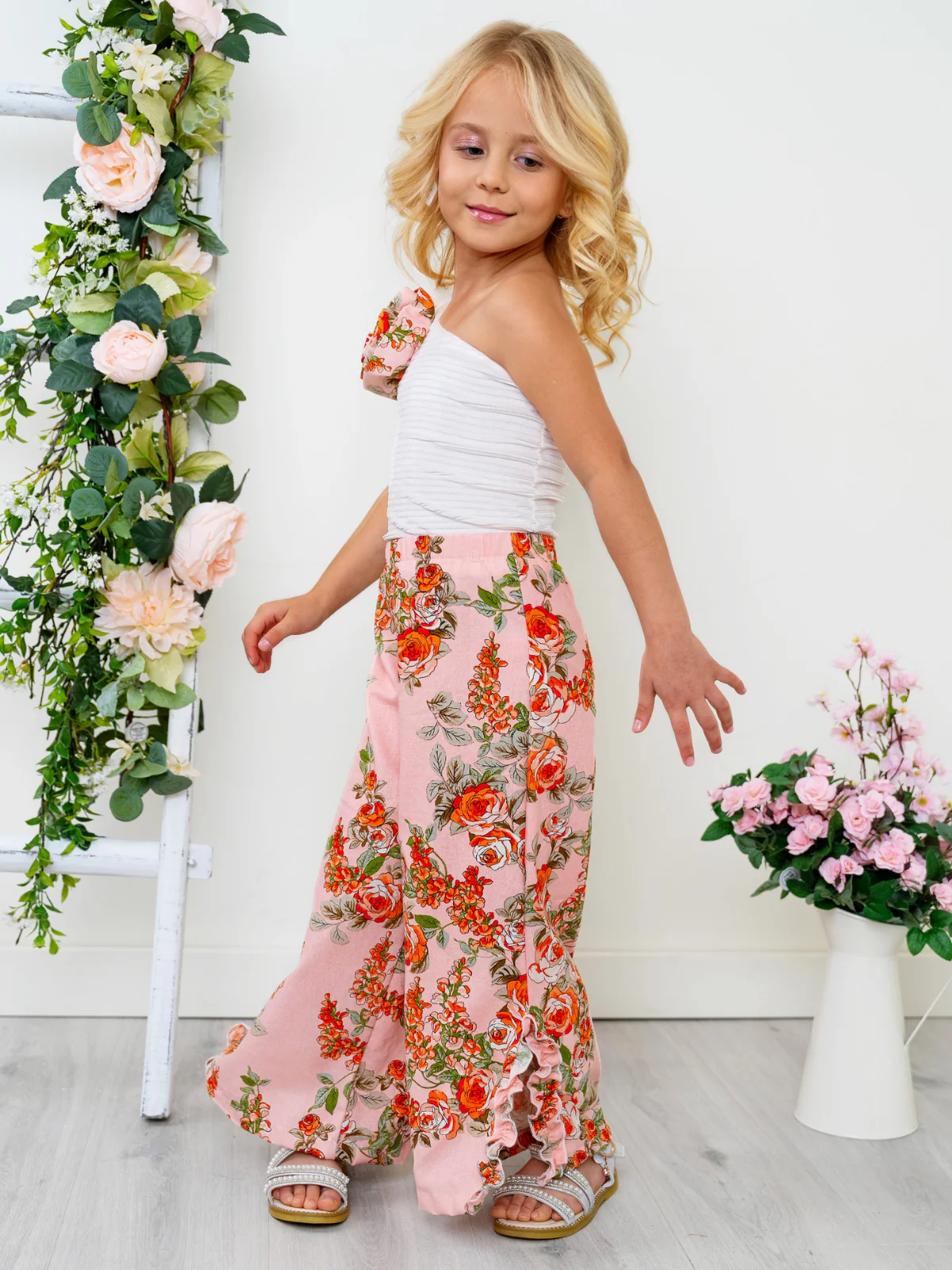 Blossom Garden One-Shoulder Top and Palazzo Pants Set - Image 6