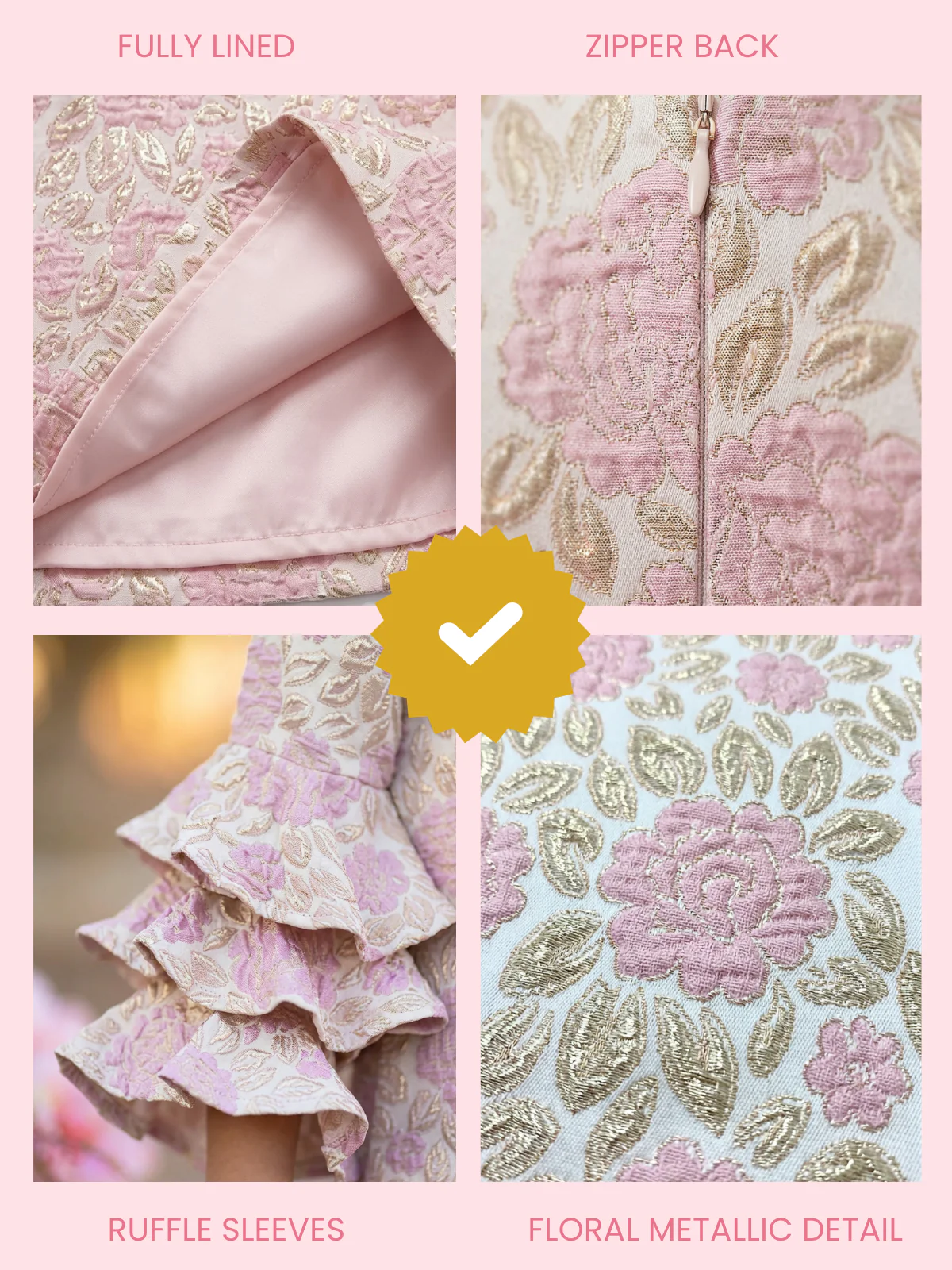 Blossoming Pink Ruffle Sleeve Dress - Image 3