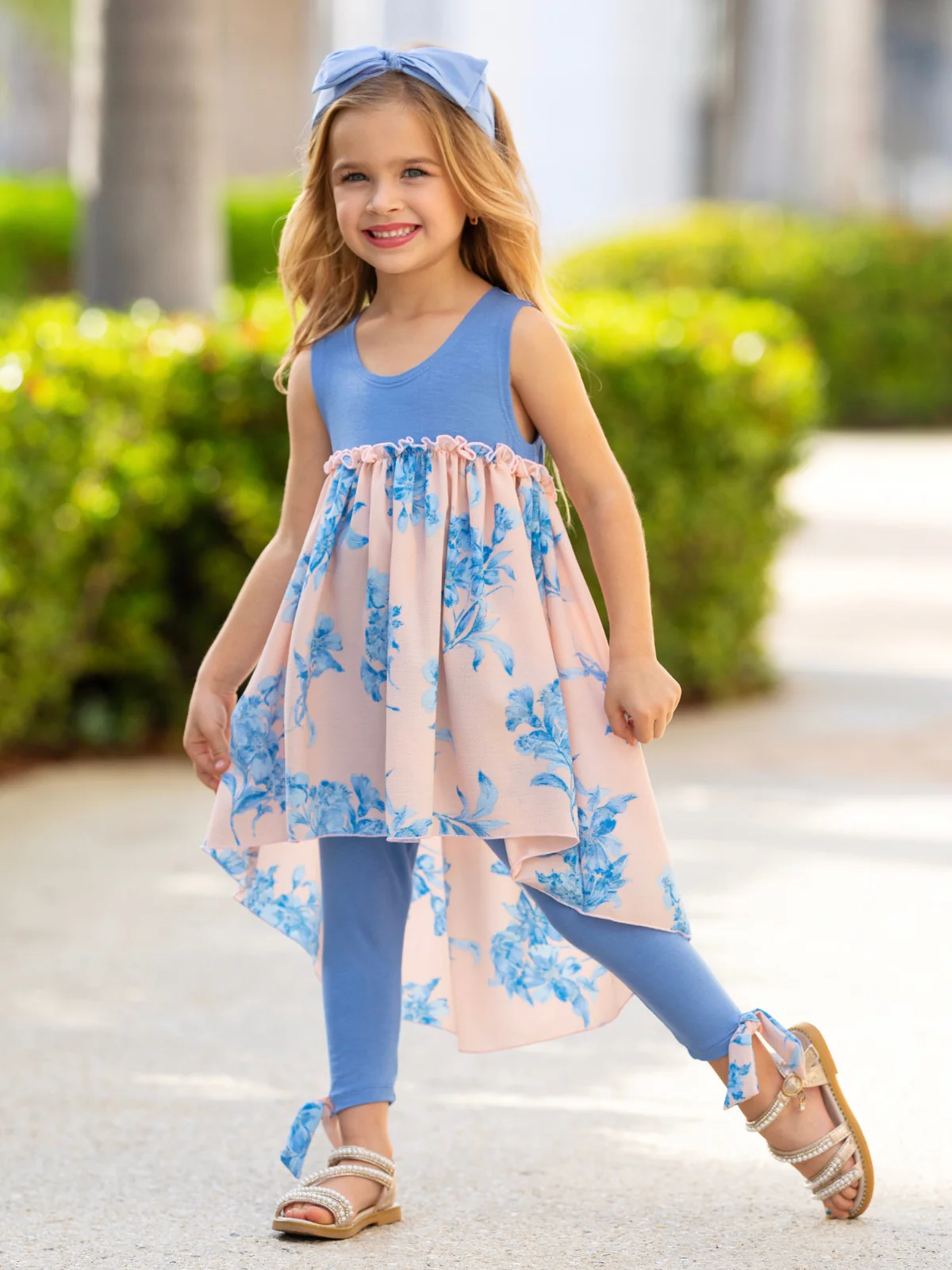 Blue Blossom High-Low Tunic and Legging Set - Image 2