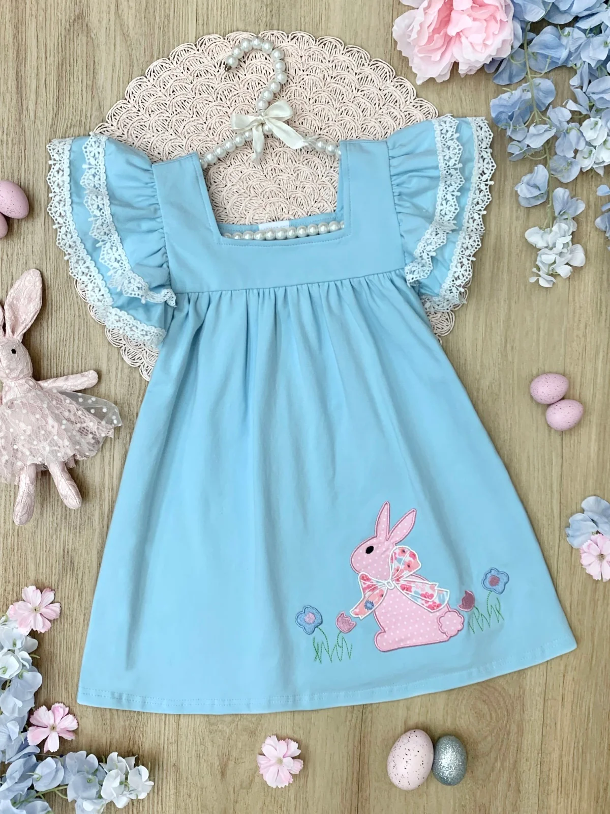 Blue Bunny Bliss Flutter Sleeve Dress - Image 3