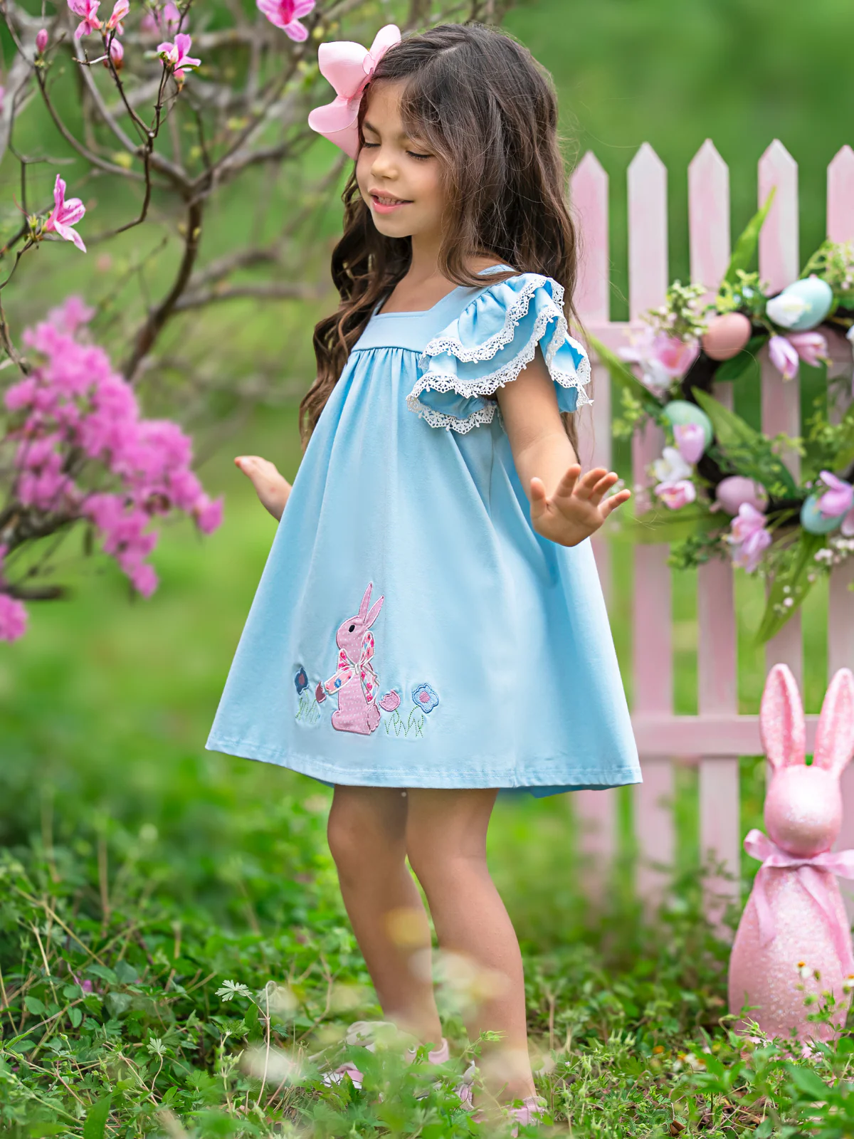 Blue Bunny Bliss Flutter Sleeve Dress - Image 4