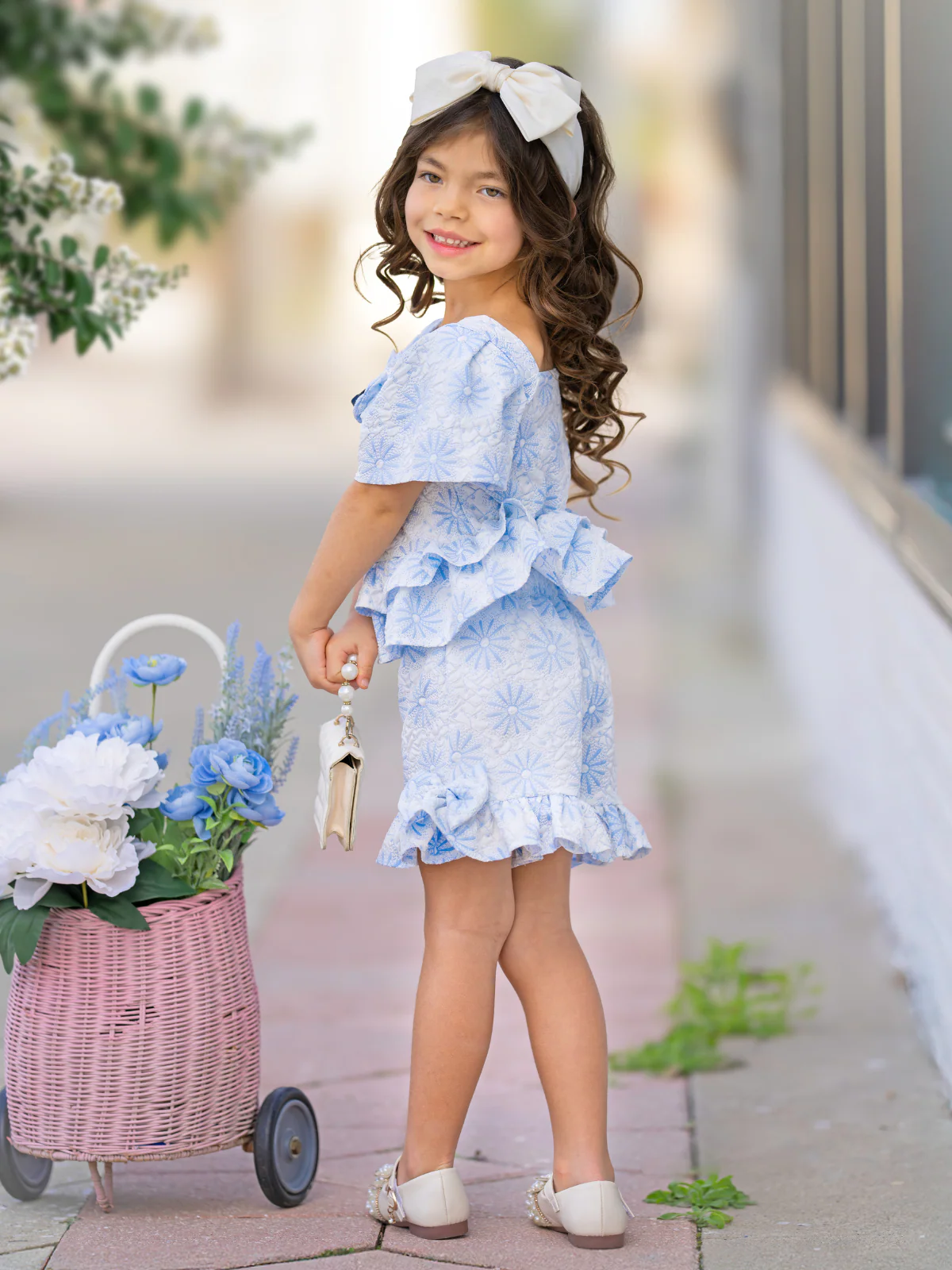 Blue Daisy Flutter Top and Ruffle Short Set - Image 3