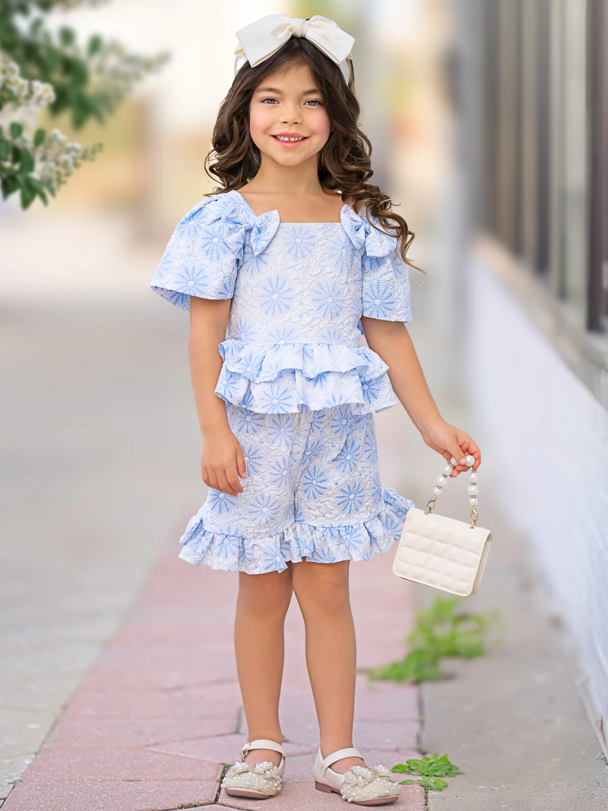 Blue Daisy Flutter Top and Ruffle Short Set - Image 6