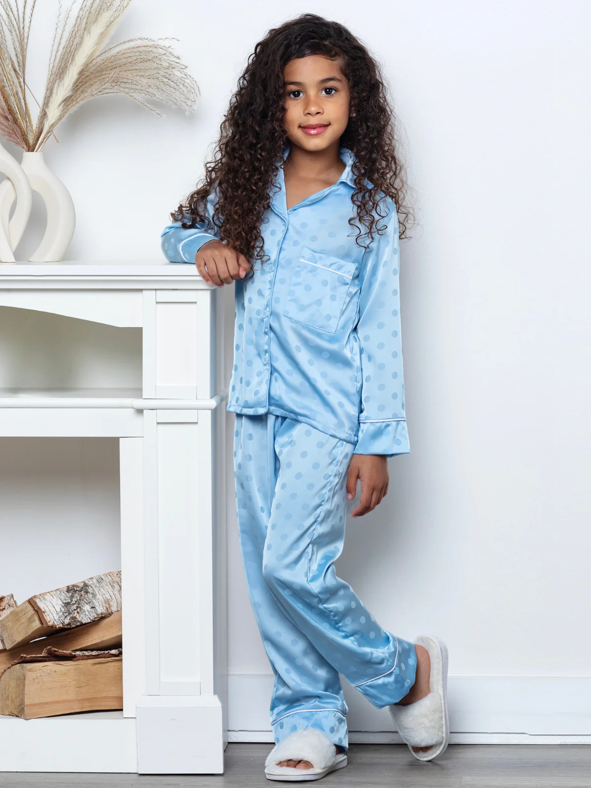 Blue Dream Dot Satin Pajama Set - Image 3