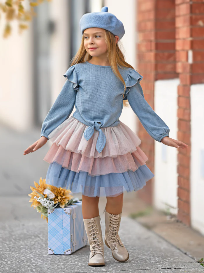 Blue Ruffle Top and Layered Tutu Skirt Set - Image 2