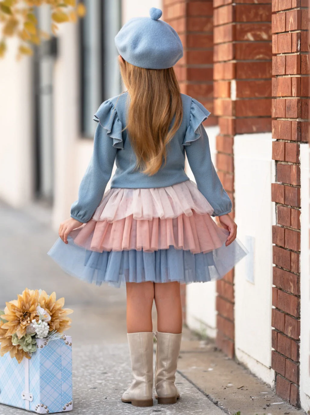 Blue Ruffle Top and Layered Tutu Skirt Set - Image 3