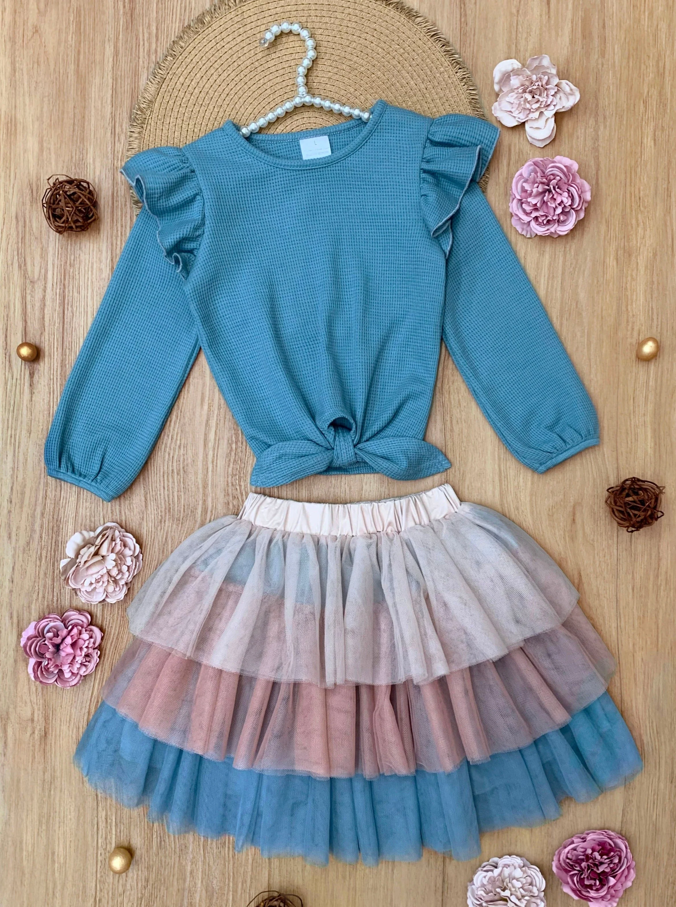 Blue Ruffle Top and Layered Tutu Skirt Set - Image 4