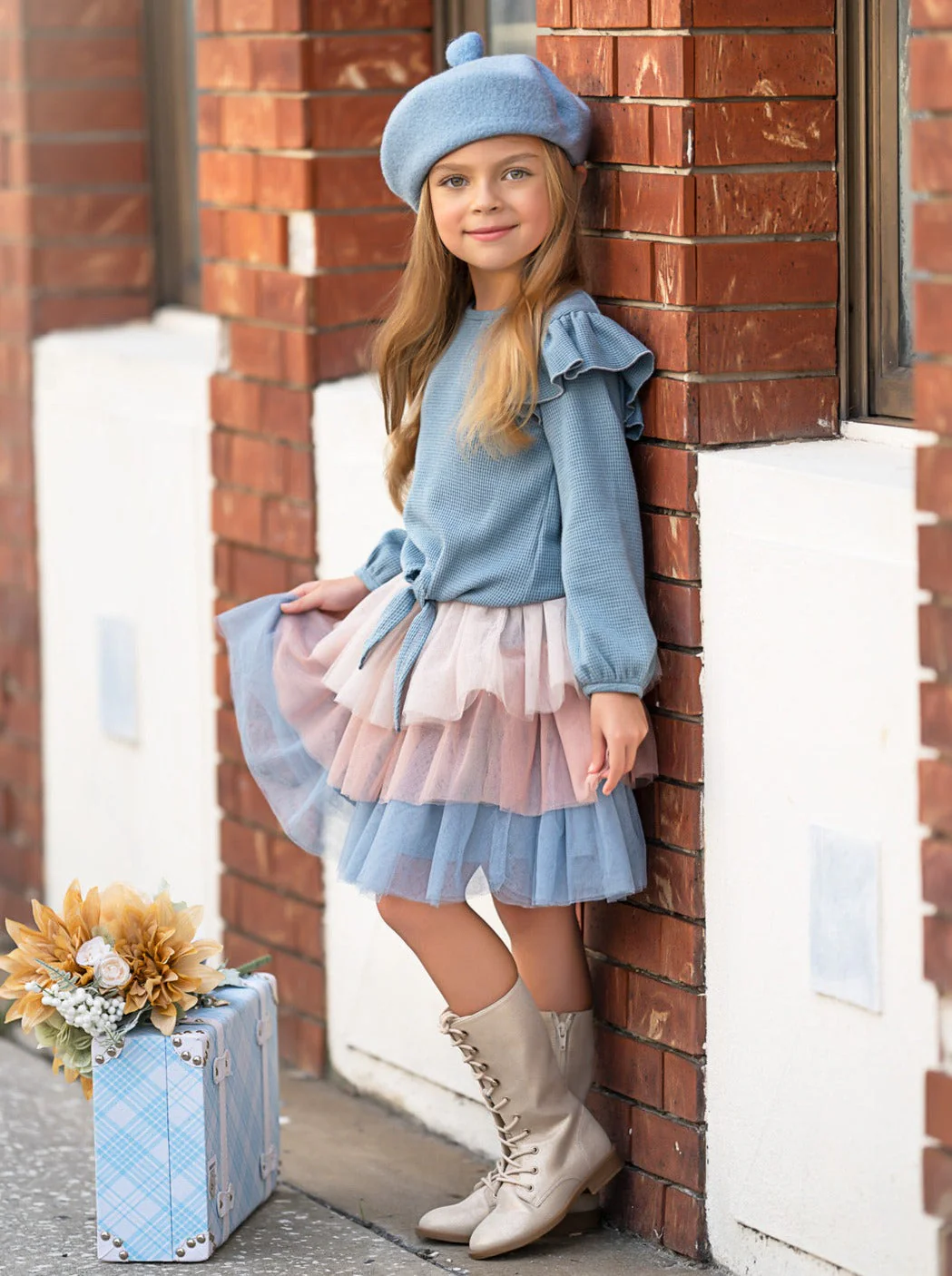 Blue Ruffle Top and Layered Tutu Skirt Set - Image 5