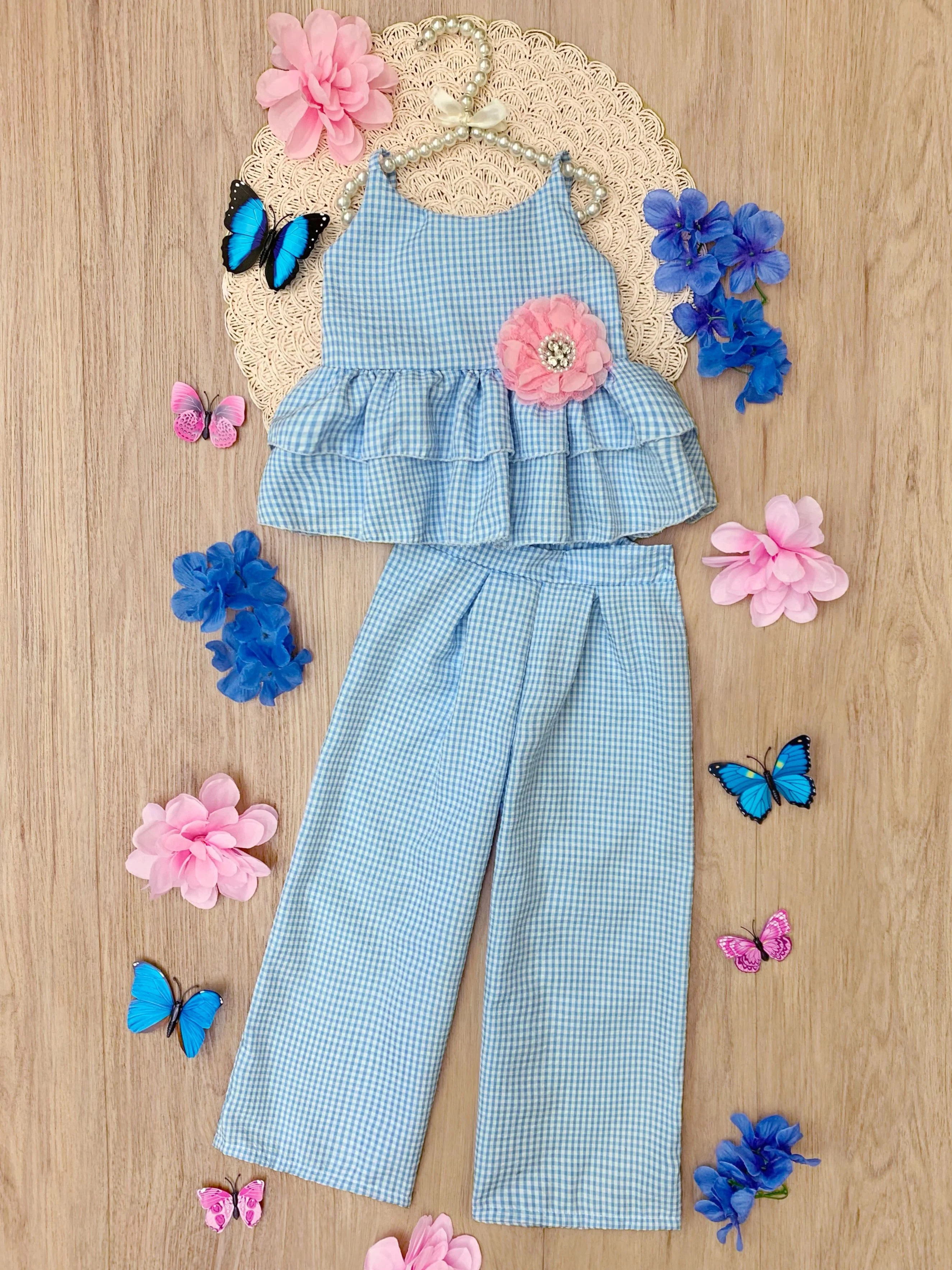 Blue Skies Gingham Top and Palazzo Pants Set - Image 3