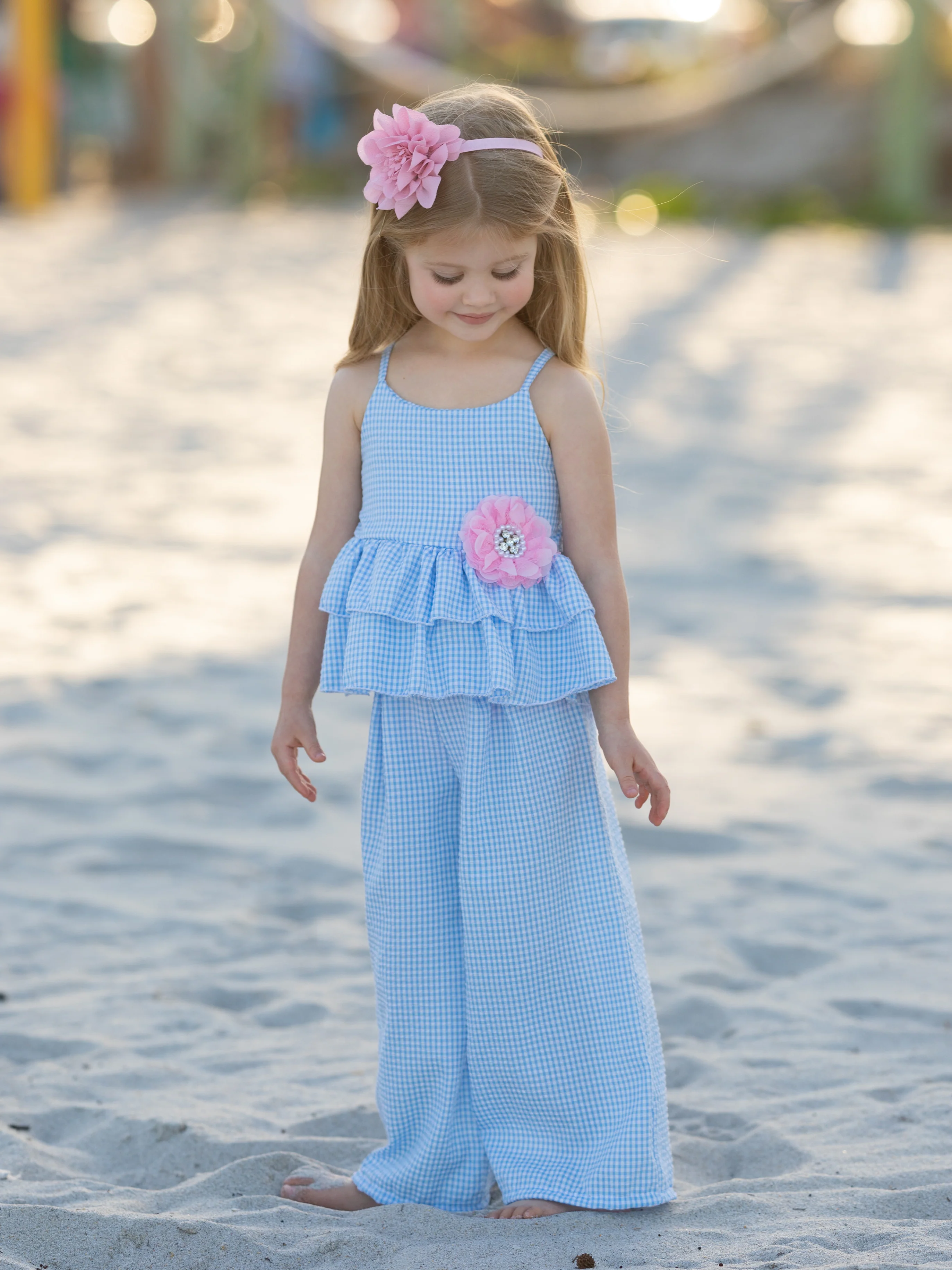 Blue Skies Gingham Top and Palazzo Pants Set - Image 4