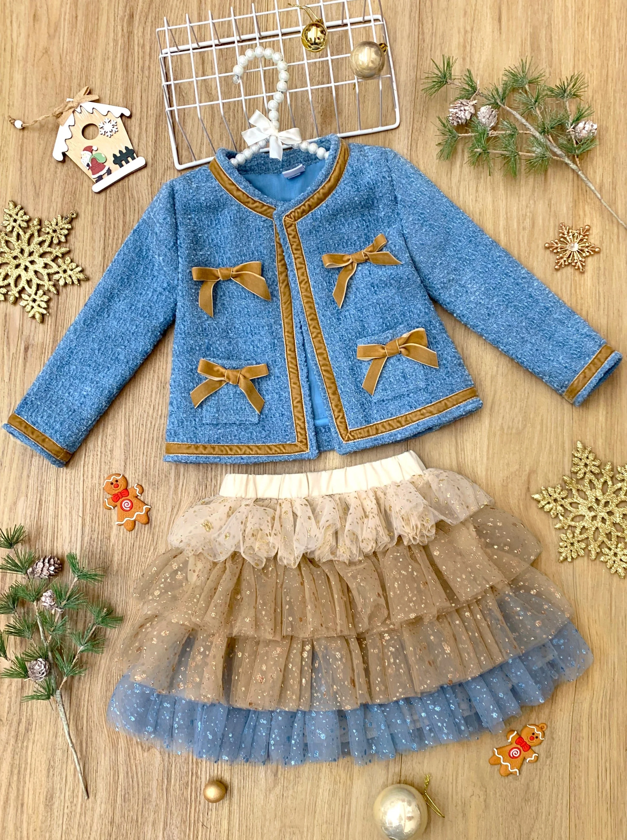 Hello Darling Blue Tweed Jacket And Tulle Skirt - Image 3