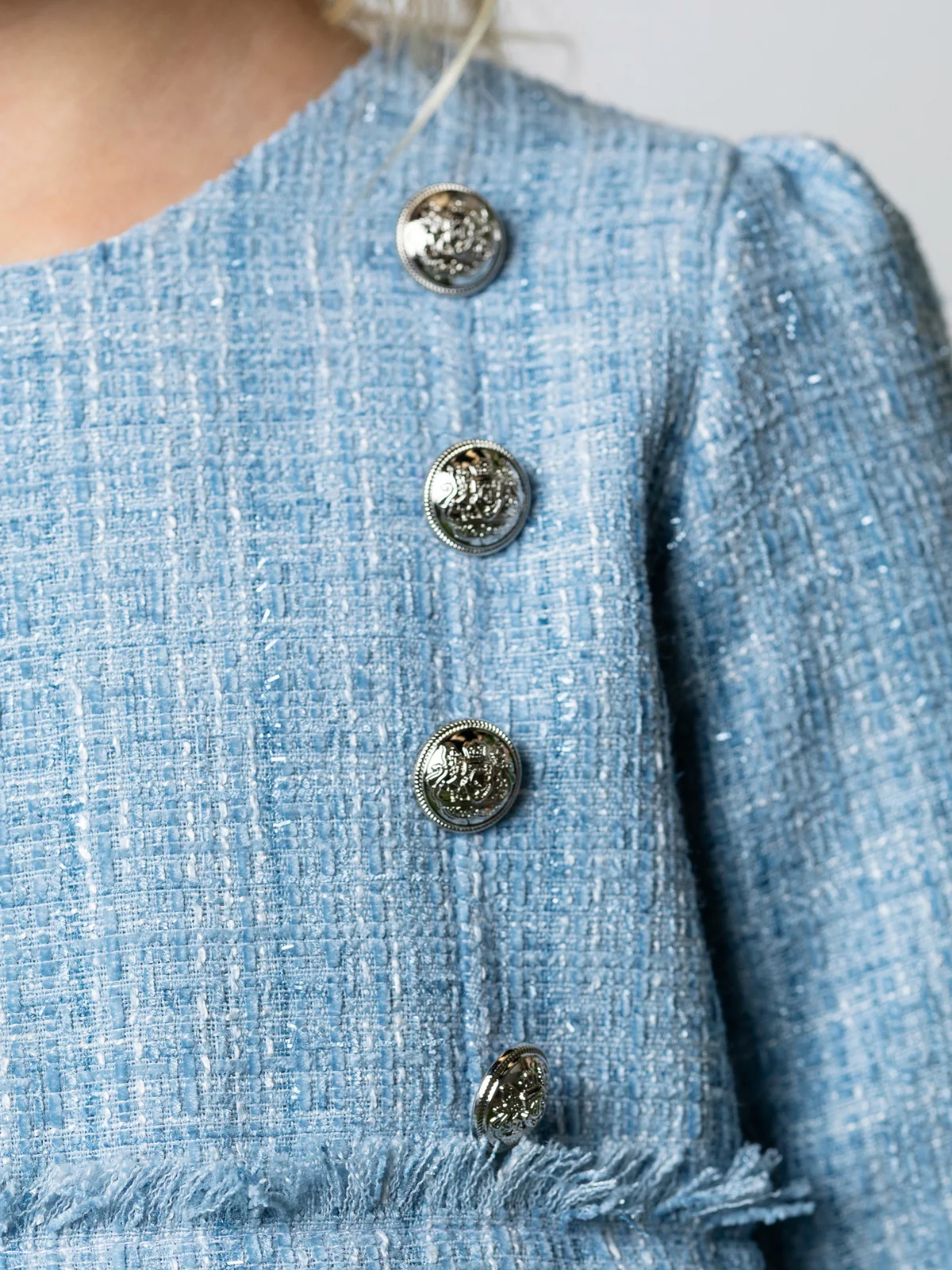 Bluebell Pearl Button Tweed Party Dress - Image 3