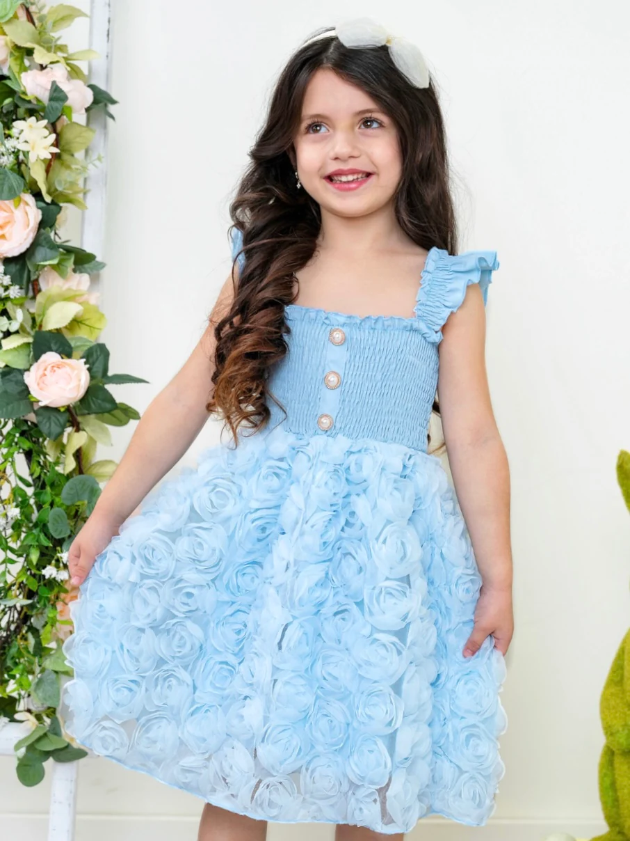 Bluebell Bloom Pearl Button Rosette Tulle Dress - Image 5