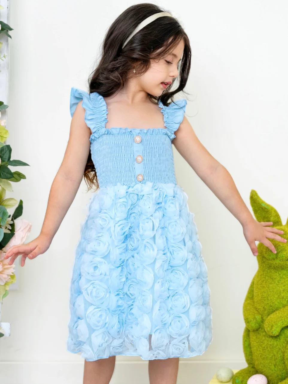 Bluebell Bloom Pearl Button Rosette Tulle Dress - Image 6