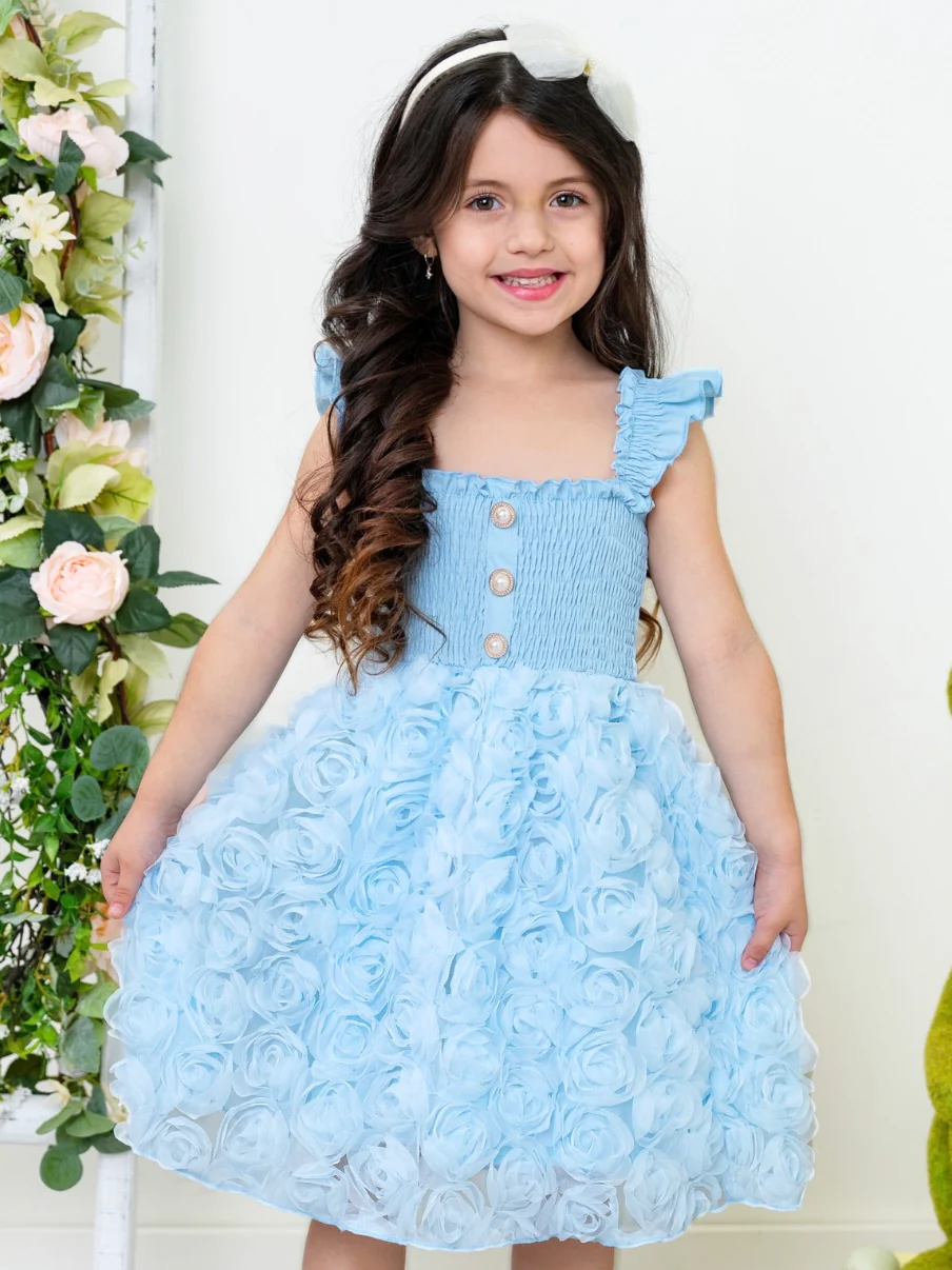 Bluebell Bloom Pearl Button Rosette Tulle Dress - Image 7