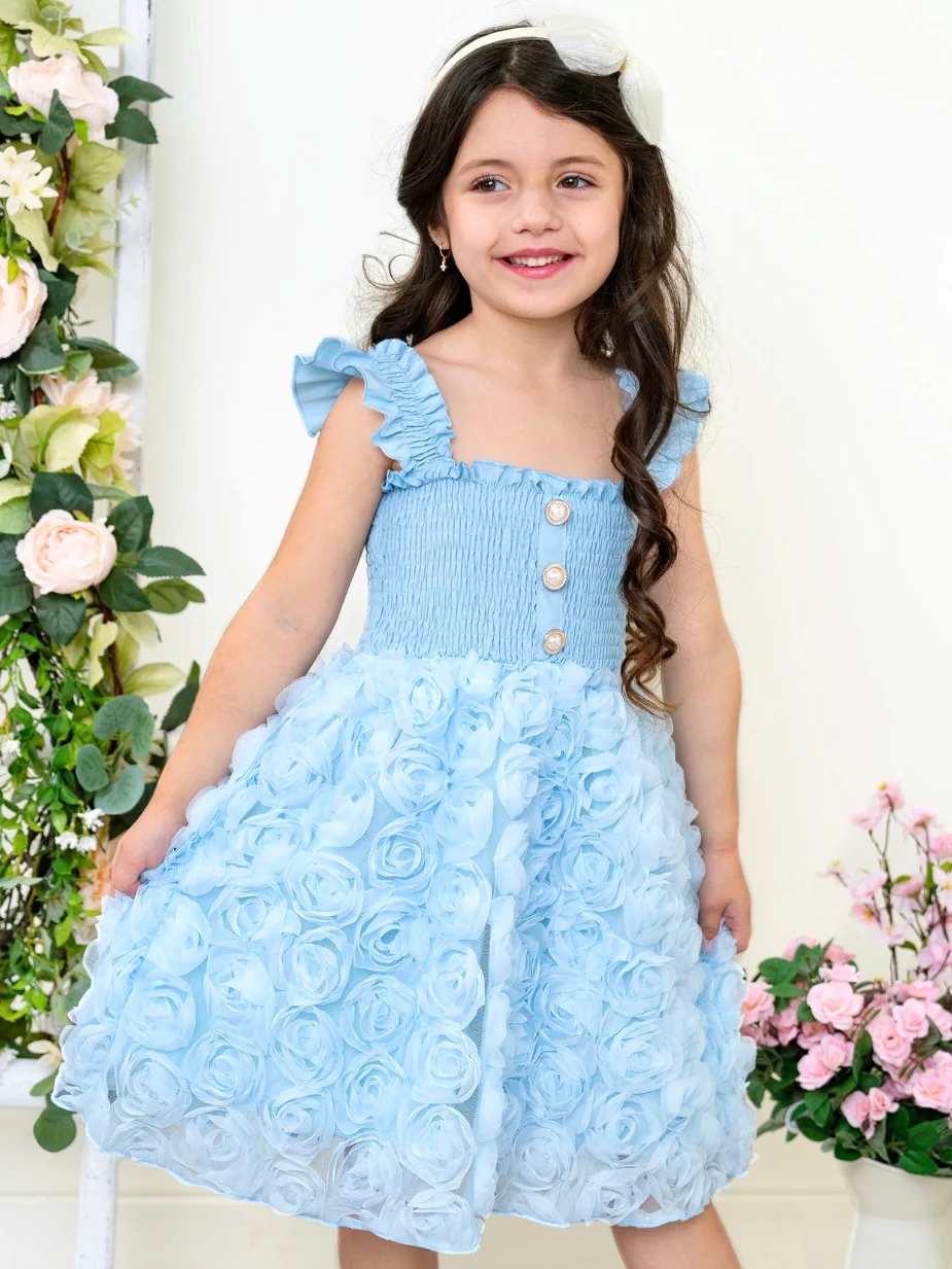 Bluebell Bloom Pearl Button Rosette Tulle Dress - Image 8