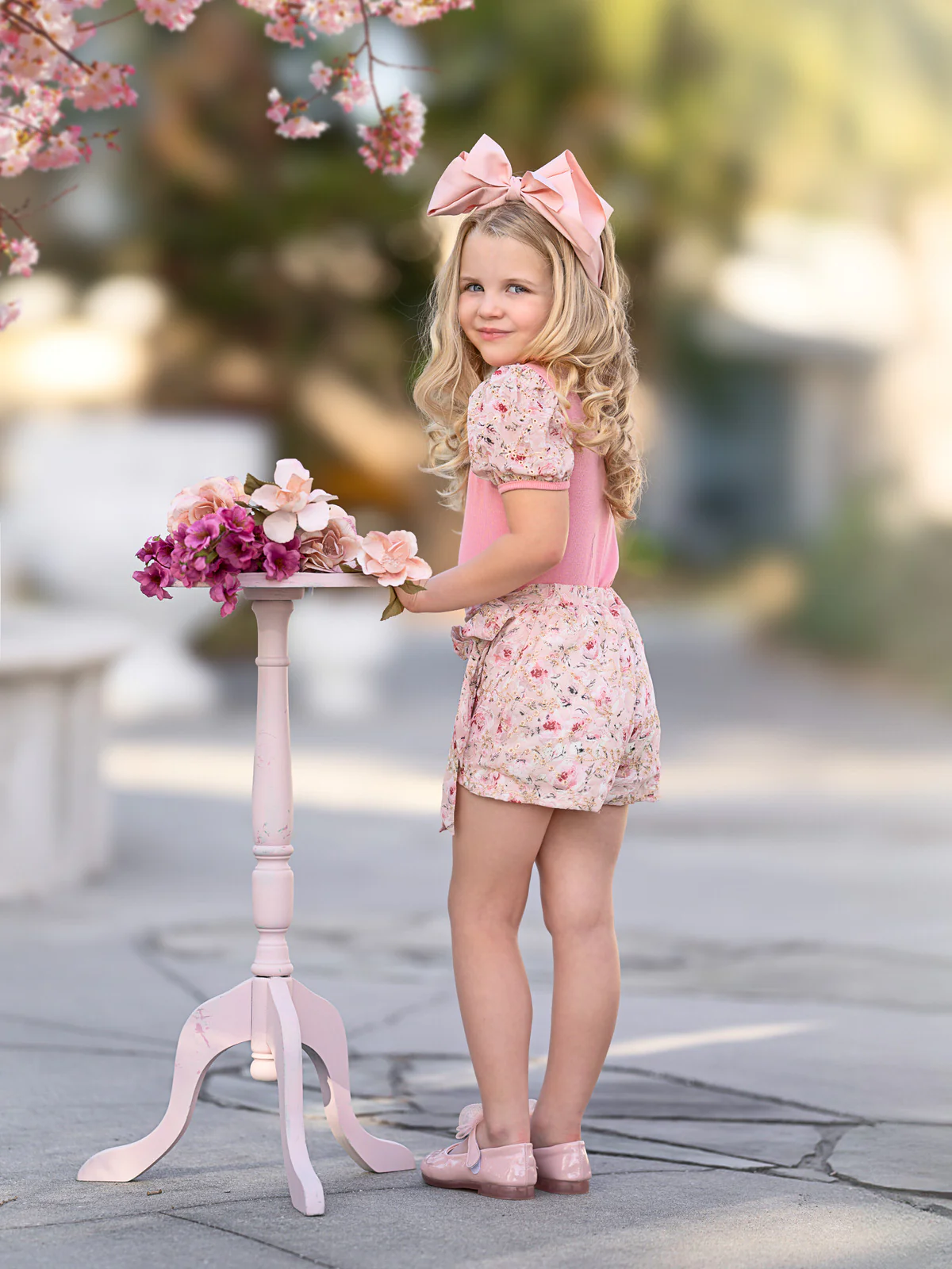 Blush Blossom Puff Sleeve Top and Eyelet Floral Skort Set - Image 4