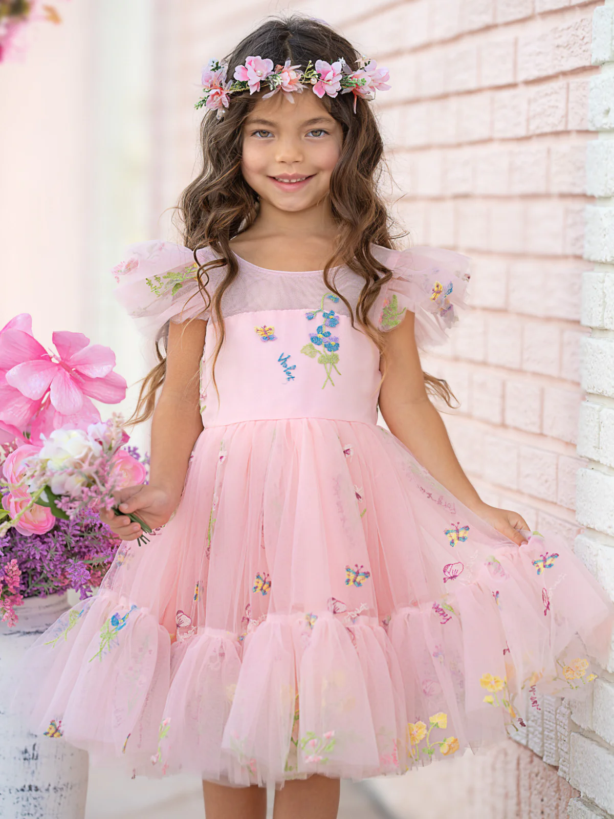 Blush Fairy Garden Embroidered Floral Tutu Dress - Image 3