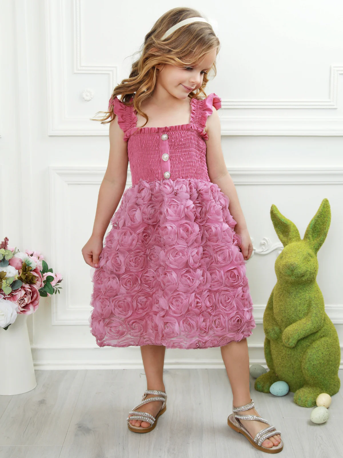 Blush Garden Rosette Smocked Dress