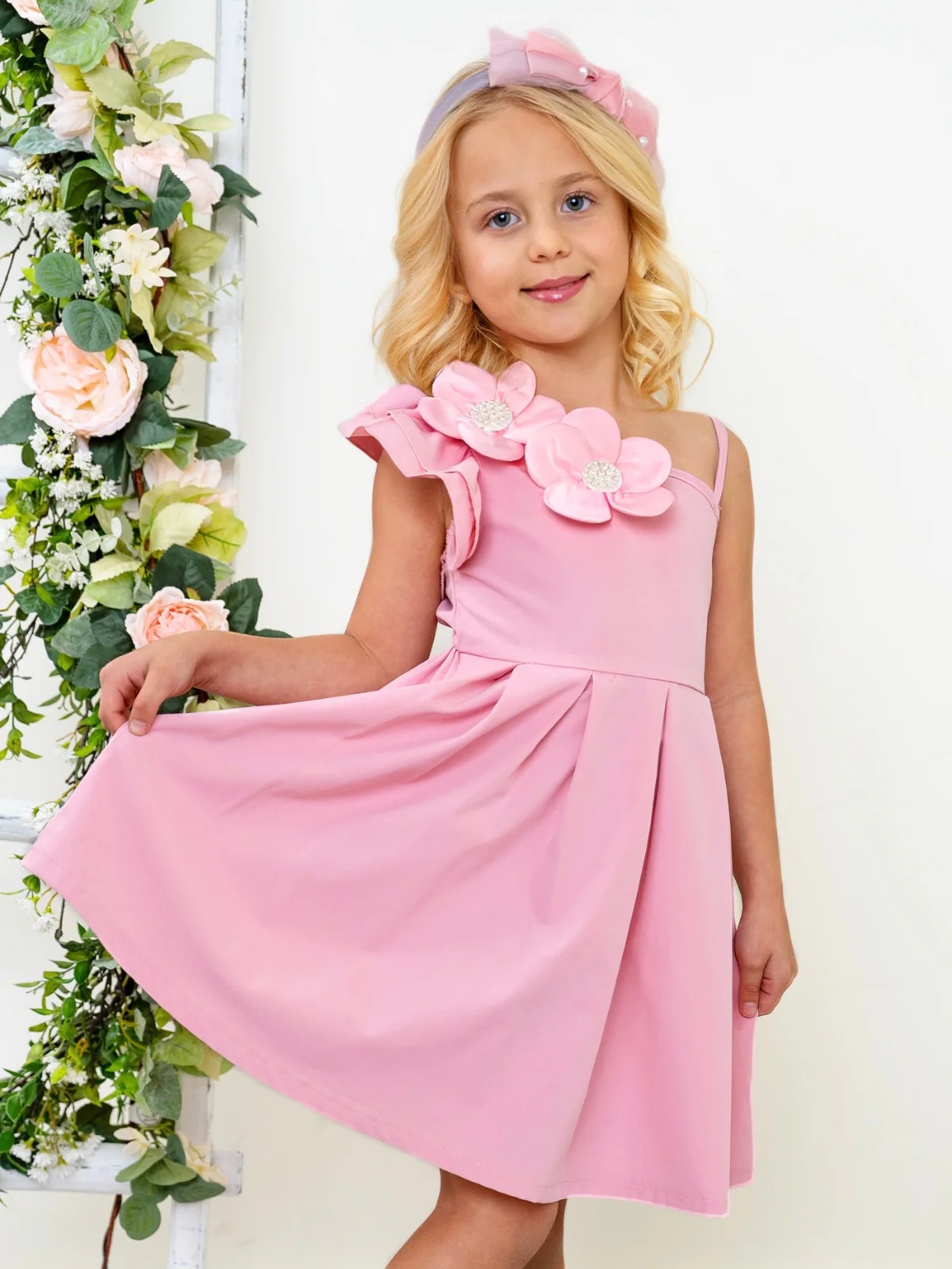 Blush Bloom One-Shoulder Flower Accent Dress - Image 2