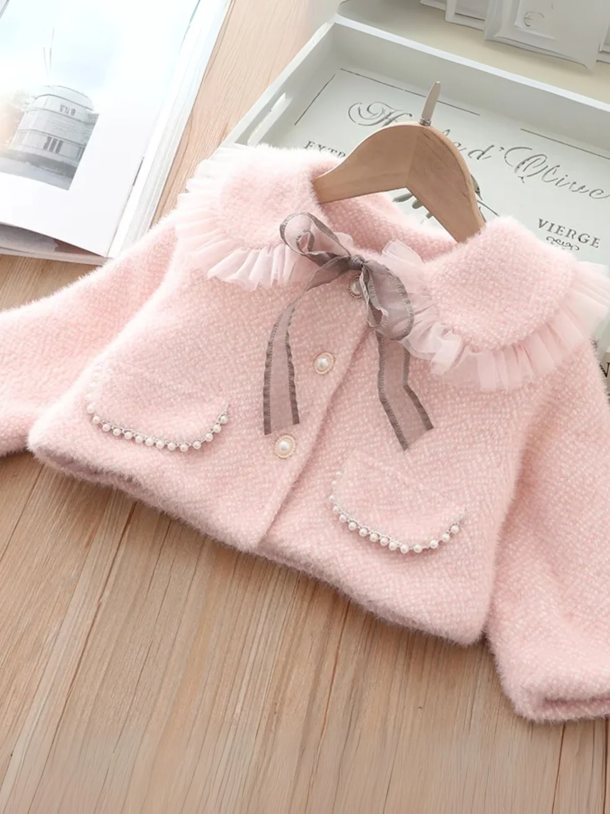 Blush Tweed Pearl Trim Coat & Tank Dress Set - Image 2