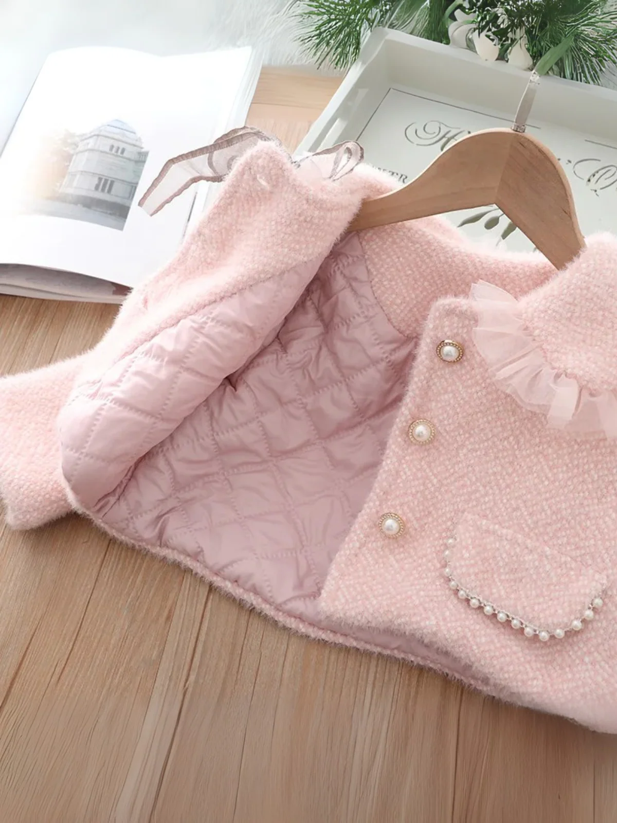Blush Tweed Pearl Trim Coat & Tank Dress Set - Image 3