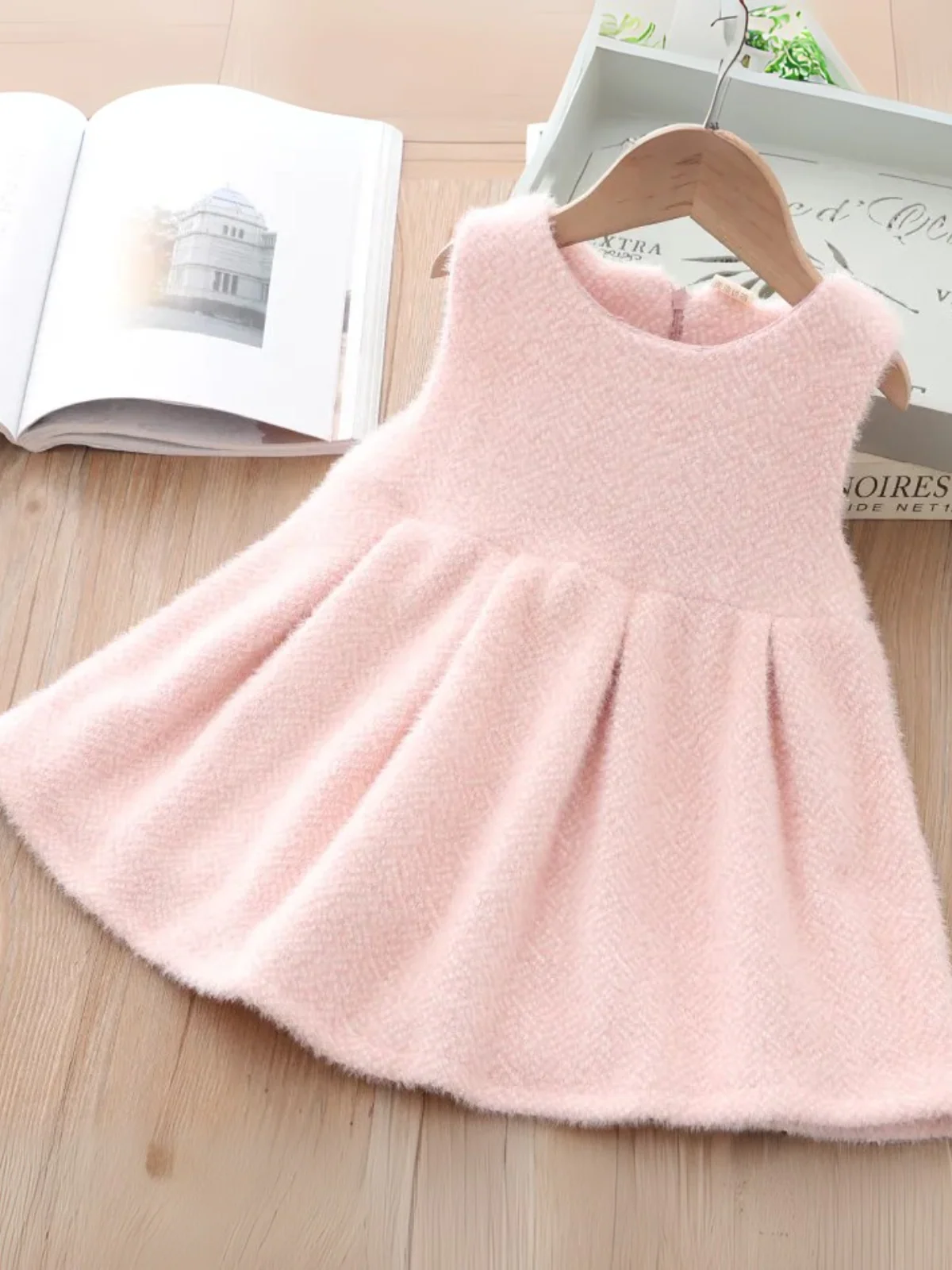 Blush Tweed Pearl Trim Coat & Tank Dress Set - Image 4