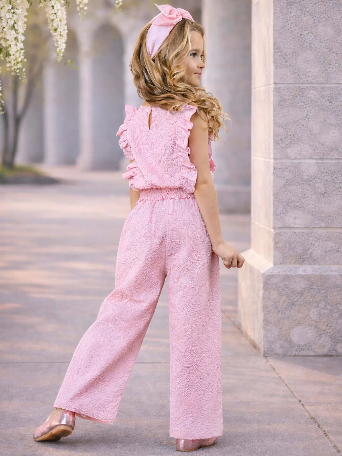 Springtime Blush Textured Top and Matching Pant Set - Image 3